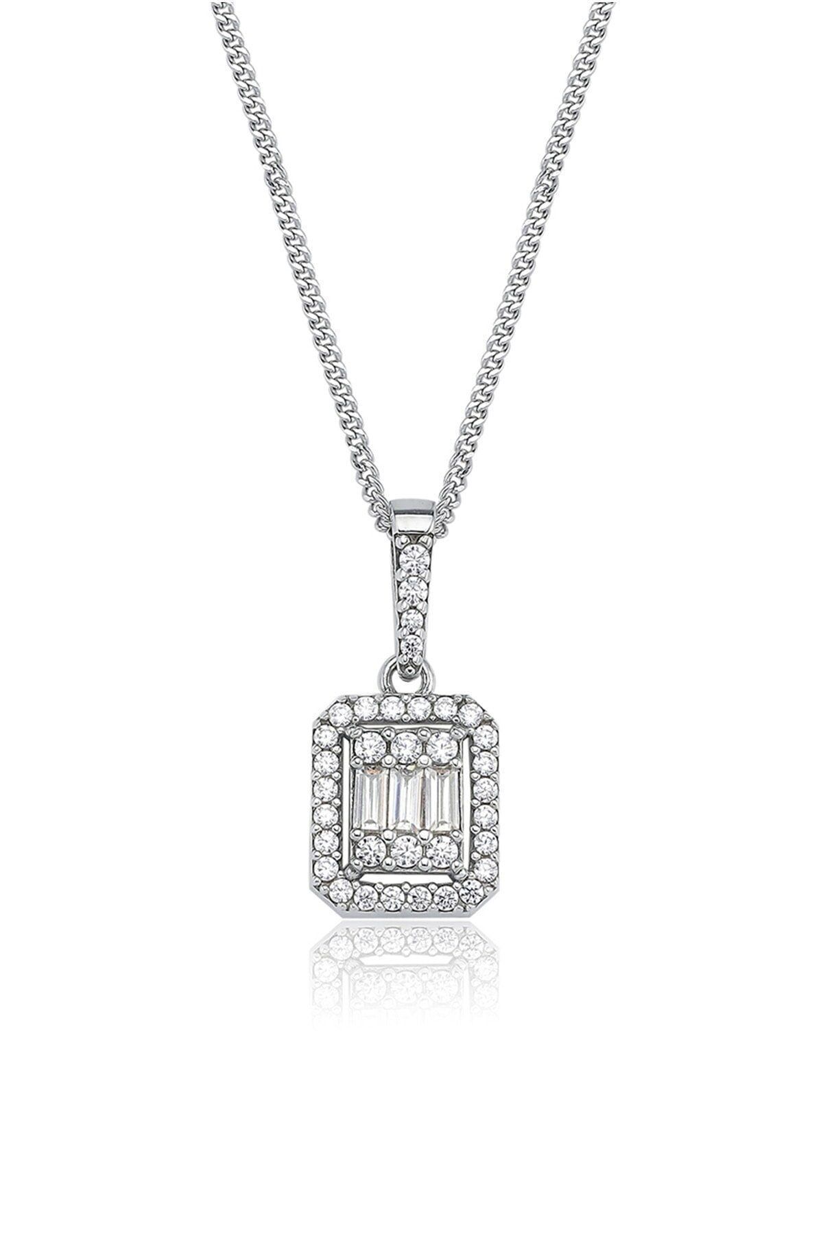 Crystal Diamond Zirconia Işıklı Kutuda 0.68 Karat Baget Kolye