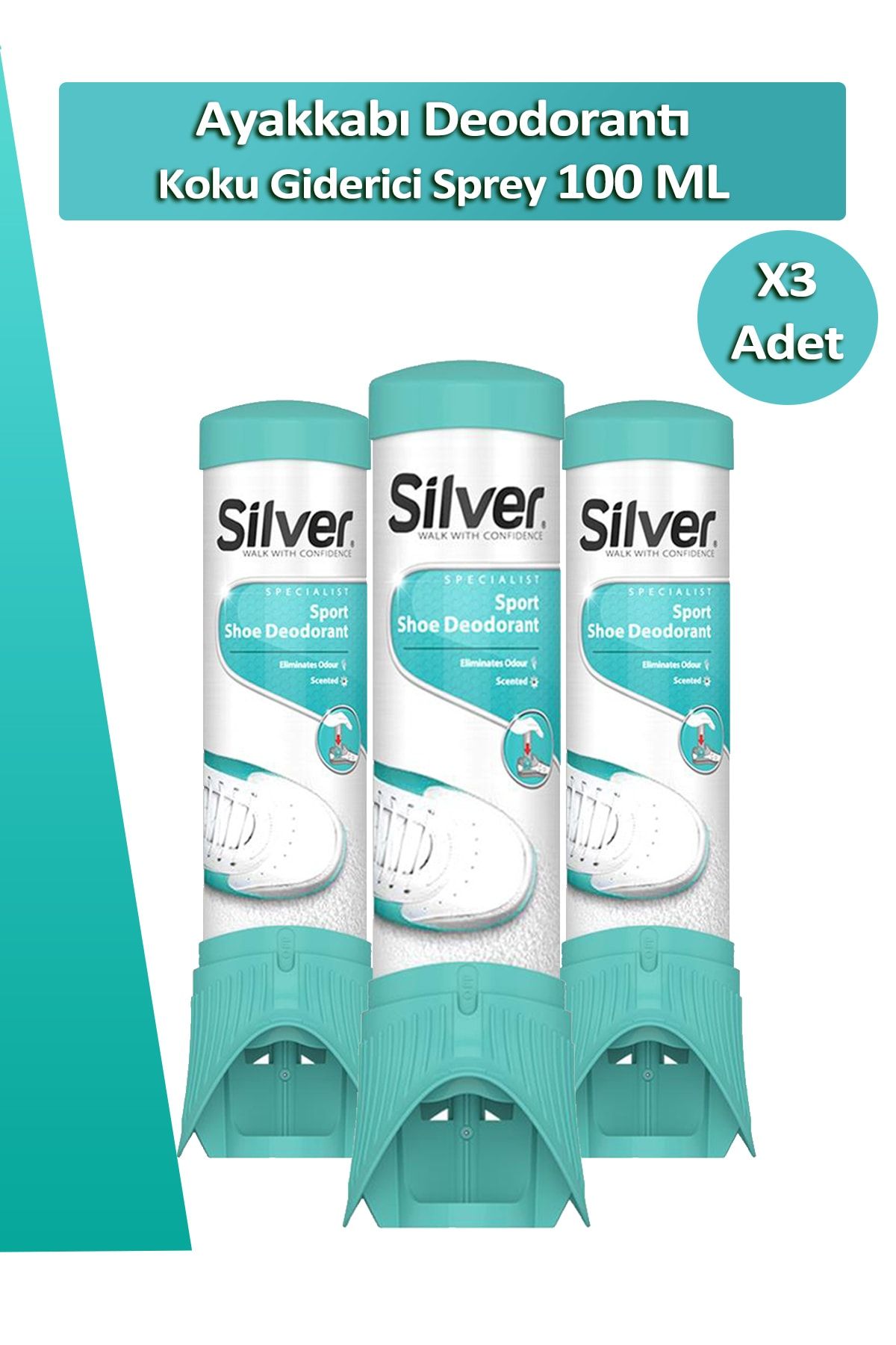 Silver Ayakkabı Deodorantı Koku Giderici Önleyici Sprey 100 ml 3 Adet