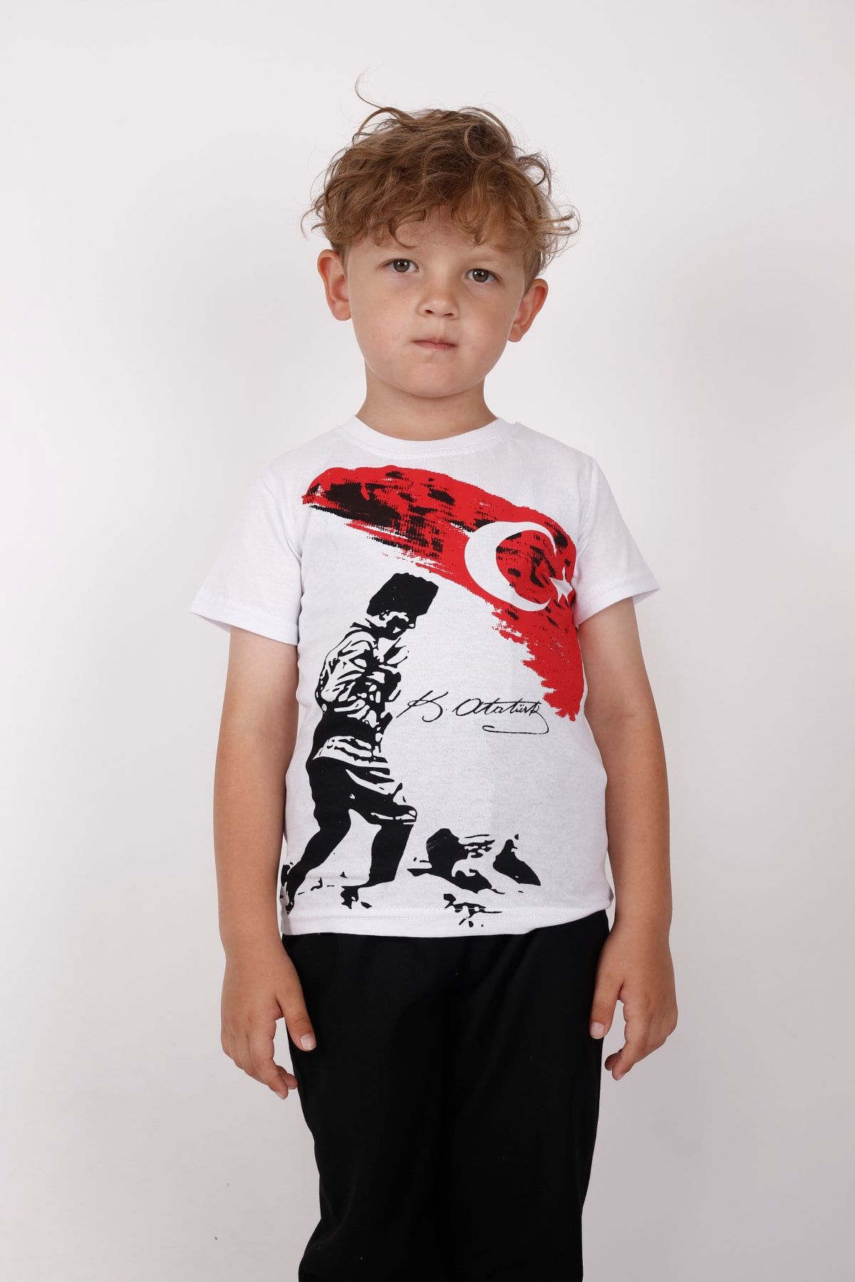 FATELLA Çocuk Atatürk Kısa Kollu Penye Süper Tişört T-shirt 23 Nisan 29 Ekim Atatürk Kısa Kol