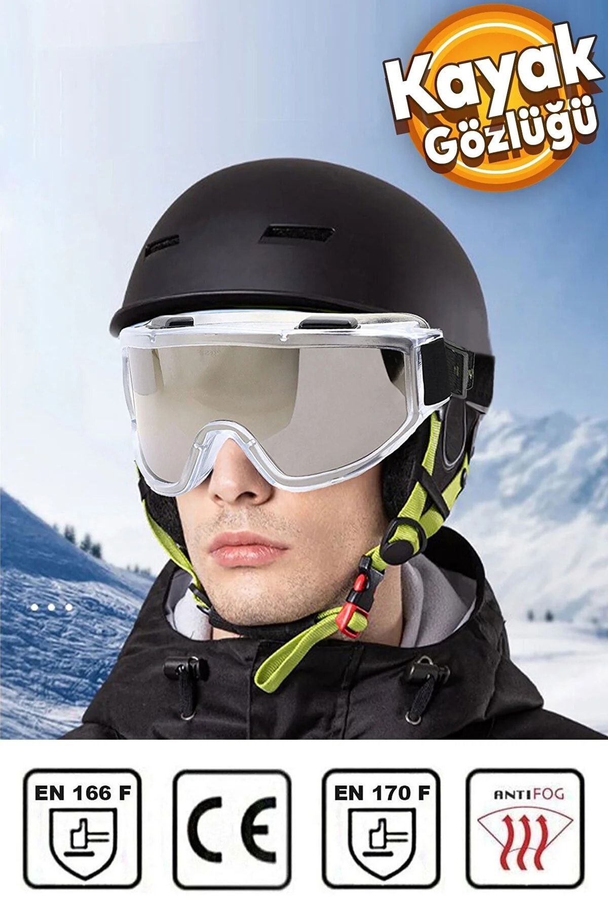 Badem10 Kayak Gözlüğü Antifog Buğulanmaz Ventilli Güneş Kar Gümüş Snowboard Glasses Ekonomik Seri Gözlük