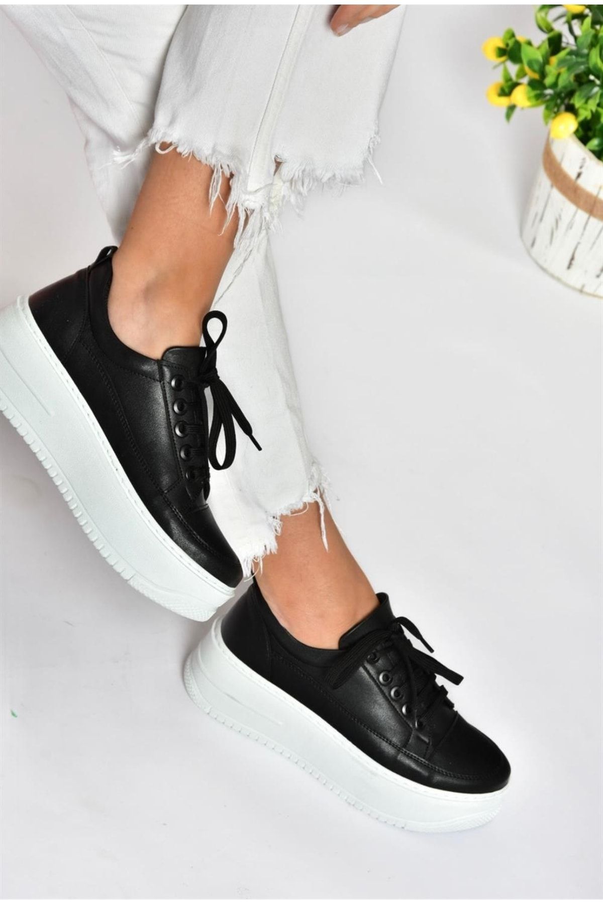 Fox Shoes P274117509 Siyah Yüksek Tabanlı Kadın Spor Ayakkabı Sneakers