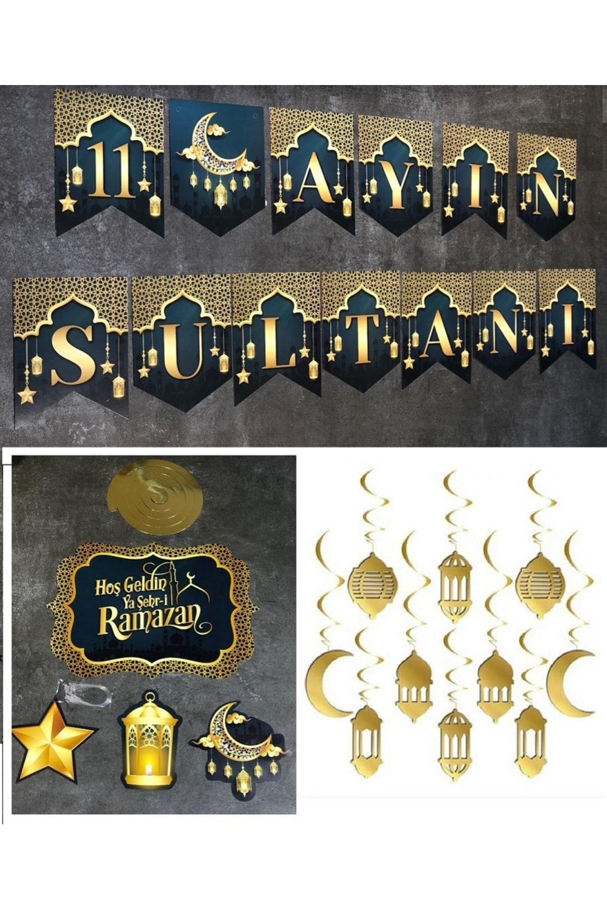Masalsı Concept Ramazan Süsler 11 Ayın Sultanı Banner,6'lı Tavan Süs Hoşgeldin Ramazan,10'lu Çift Taraflı Tavan Süsü