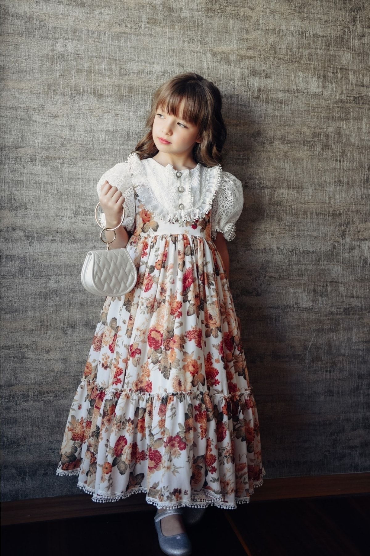 MIALORA EXCLUSİVE By Emel Ebru Özdemir Özel Tasarım Abiye Çanta Aksesuarlı Uzun Vintage Kız Çocuk Elbise