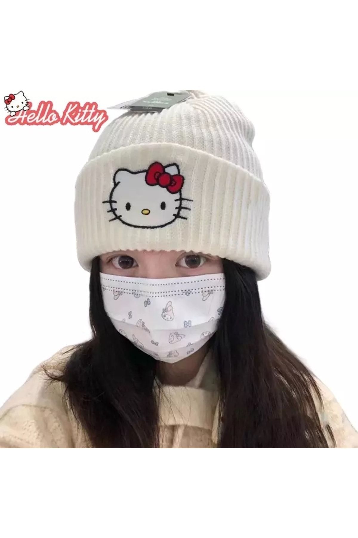 Köstebek Kawaii Sanrio Hello Kitty Face Beyaz Bere