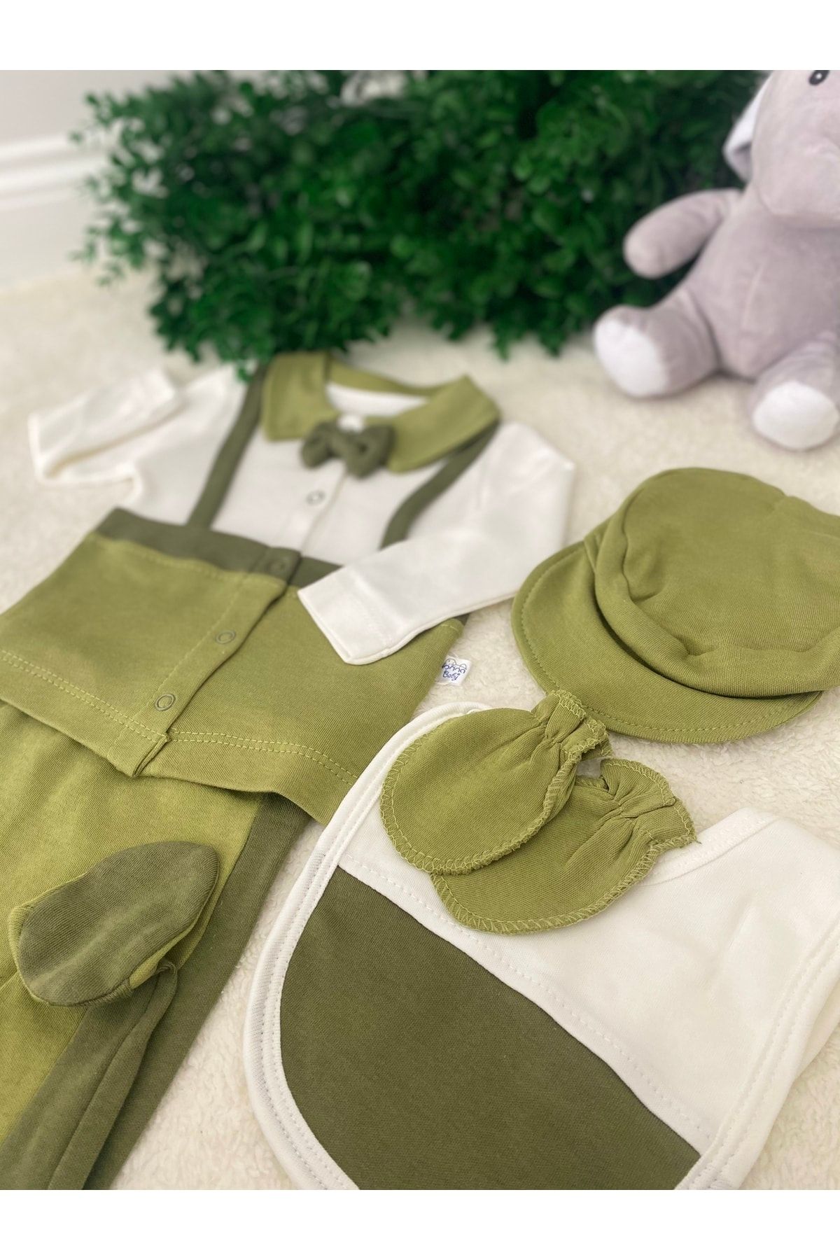 Nonna Baby Bebek Hastane Çıkışı Zıbın Set Papyon Yeşil