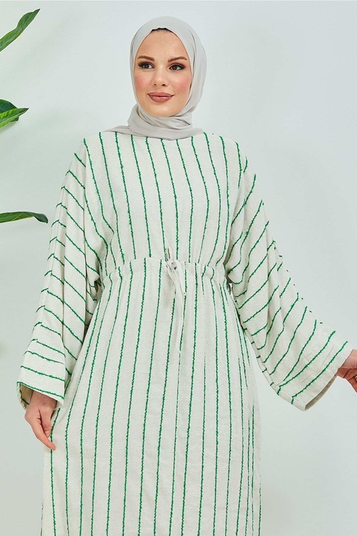 Bestenur Peren Keten Elbise 470 - Yeşil