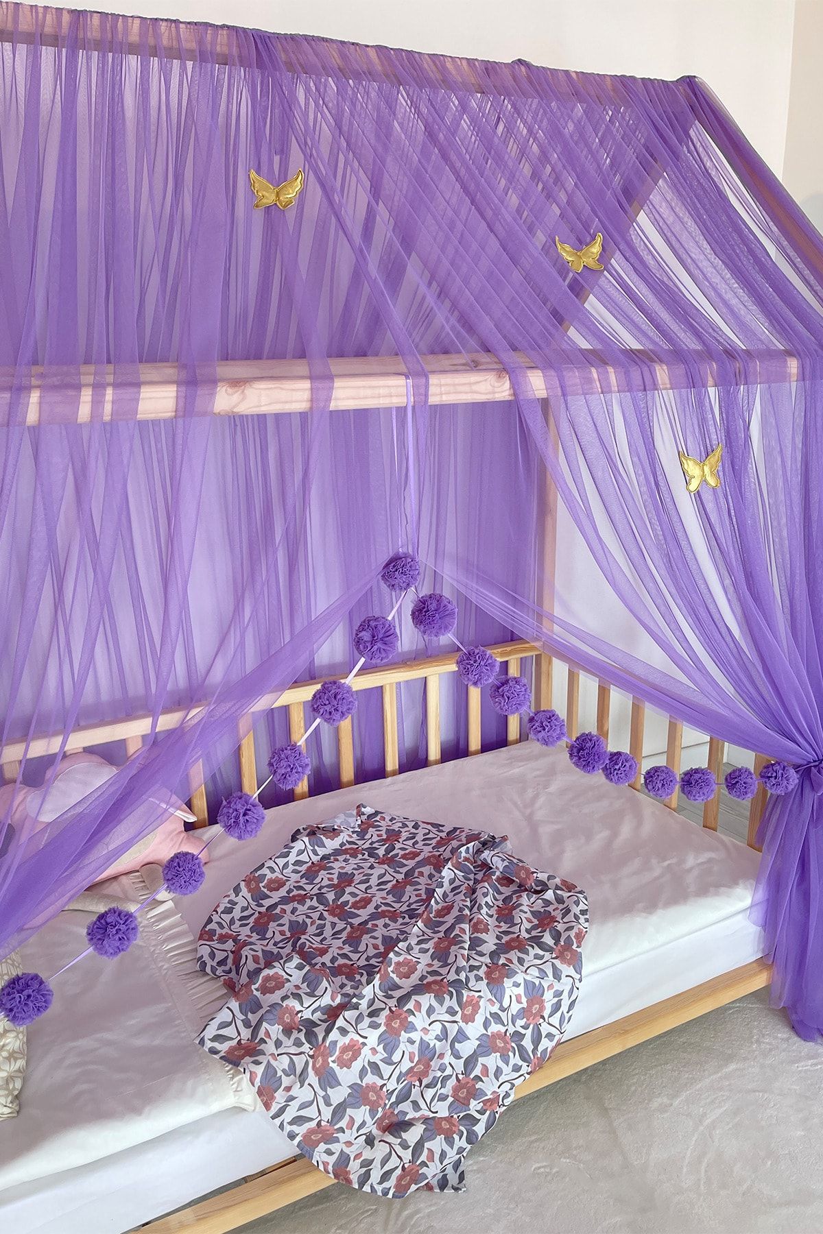Miniden Lila Montessori Yatak Cibinlik Tül Yatak Cibinliği Sineklik Çocuk Odası Gölgelik