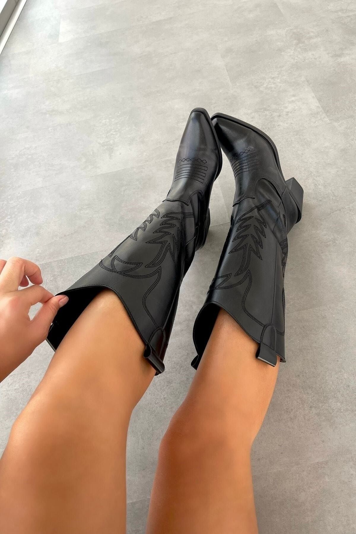 selinshoes Kovboy Kadın Çizme- Siyah