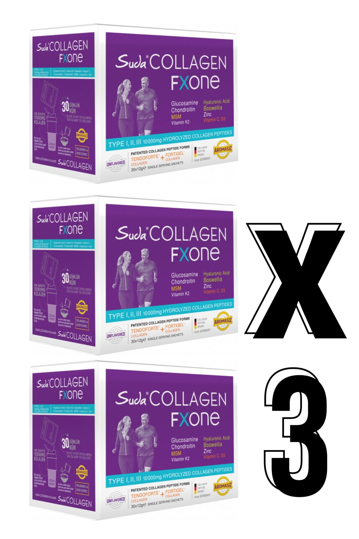 Suda Collagen Üçlü Avantaj Paket Fxone Aromasız Kolajen 12 G 30 Saşe