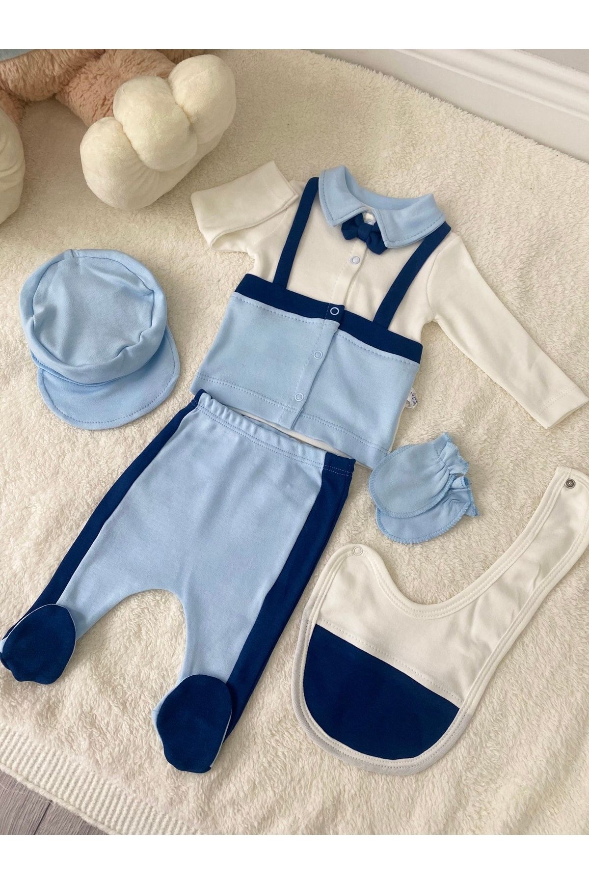 Nonna Baby Bebek Papyon Hastane Çıkışı Zıbın Set Mavi