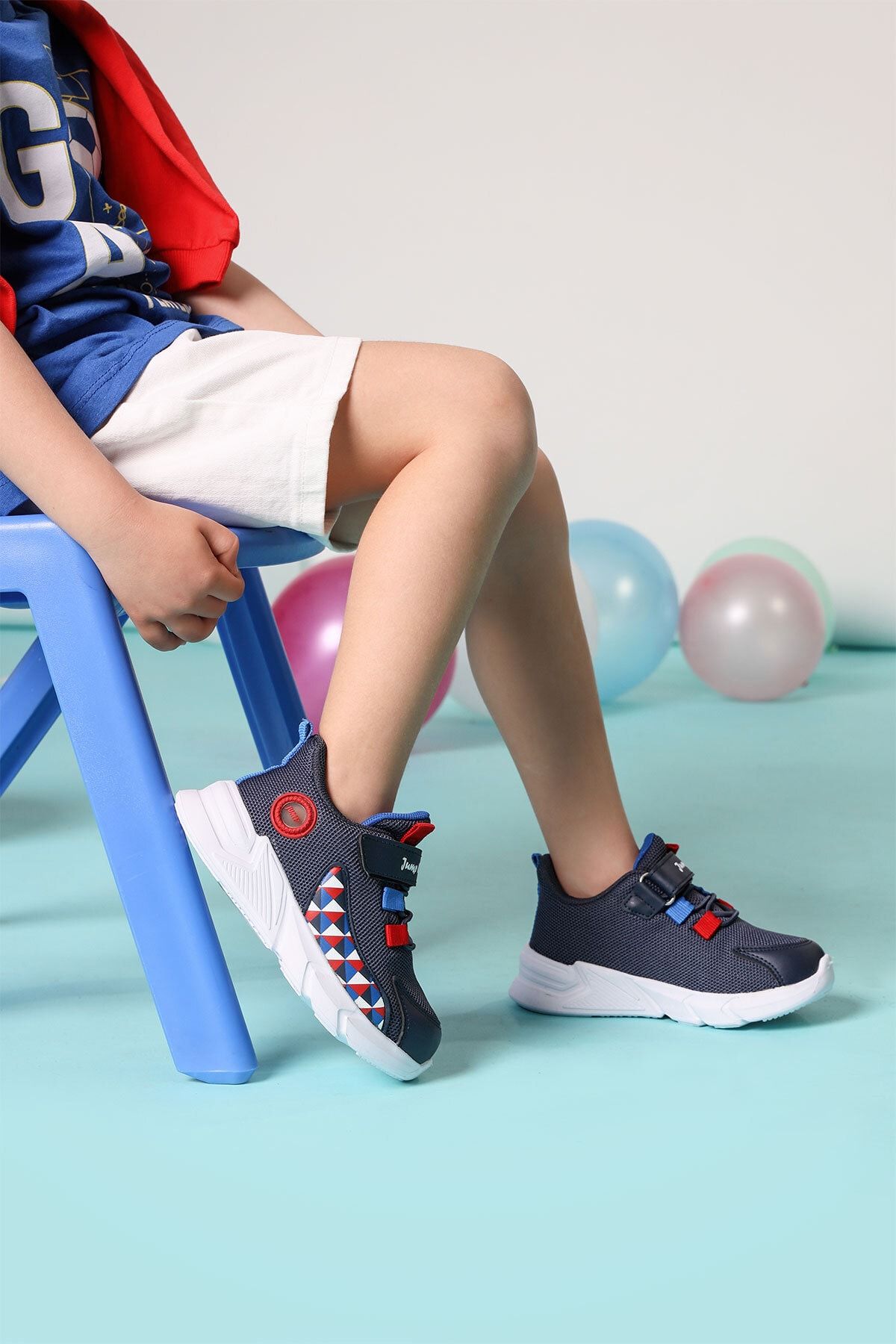 Jump 27218 Lacivert - Kırmızı - Mavi Uniseks Çocuk Yazlık Günlük Yürüyüş Sneaker Spor Ayakkabı