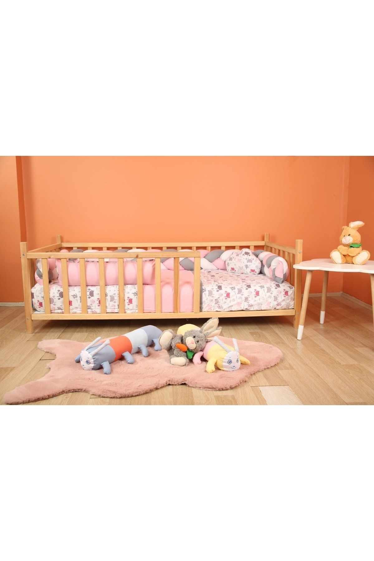 BEMOLYA Montessori Uyku Seti Yengeç Desenli Örgülü Zincir Koruma Pamuk Bebek Çocuk Kız Erkek Bebek 90/190