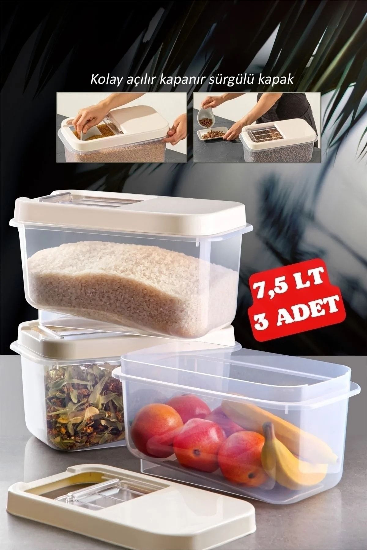 GOCENG 3 Adet 7,5 Litre Multibox Kapaklı Tablet Deterjan Saklama Kutusu Şeffaf Sürgülü Kapak Kabı
