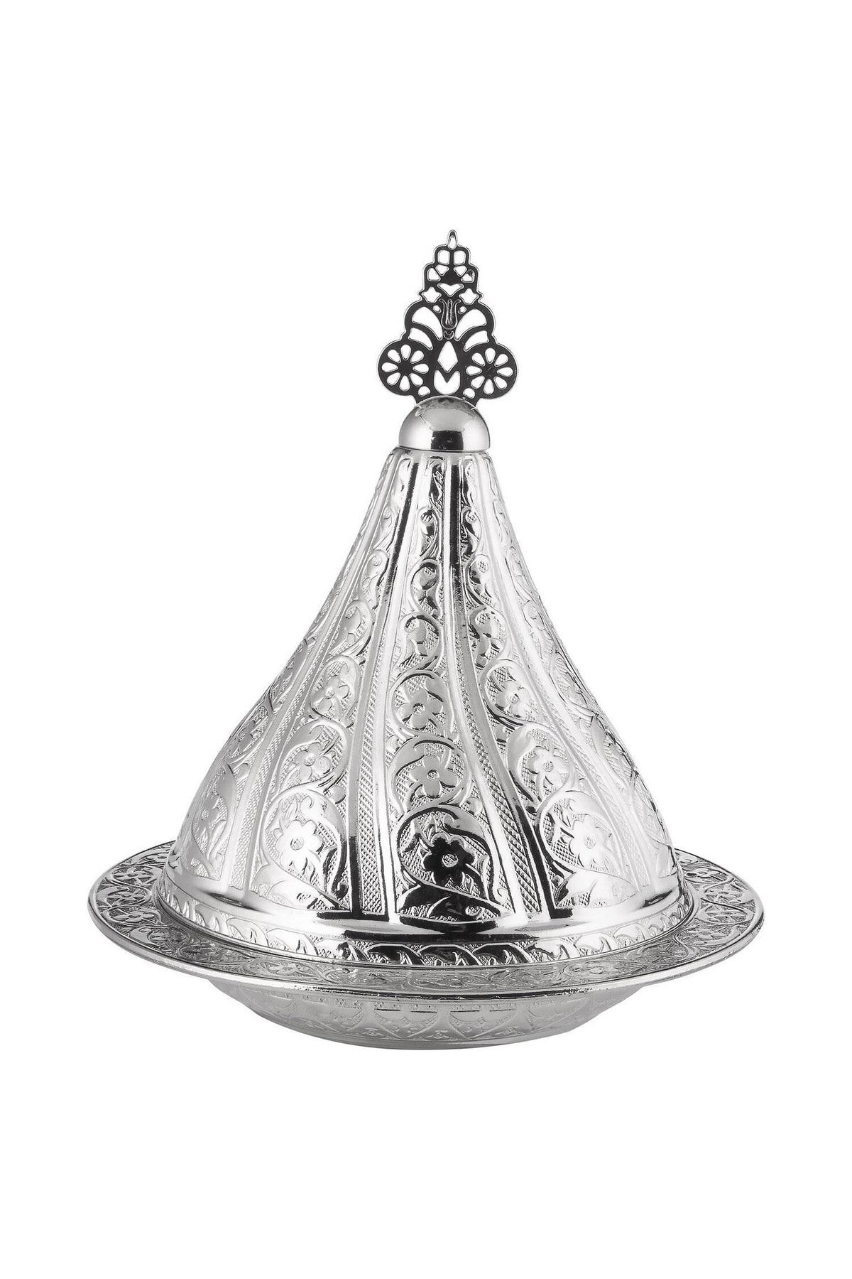 Sena Osmanlı Orta Boy (13cmx15cm) Gümüş Renkli Kapaklı Şekerlik, Lokumluk, Hurmalık