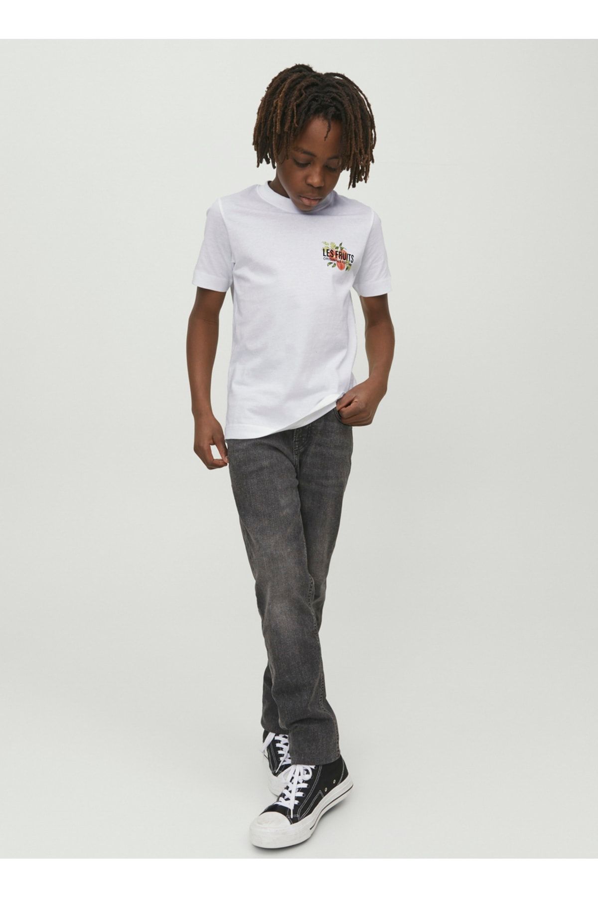 Jack & Jones Desenli Kırık Beyaz Erkek Çocuk T-shirt 12230826