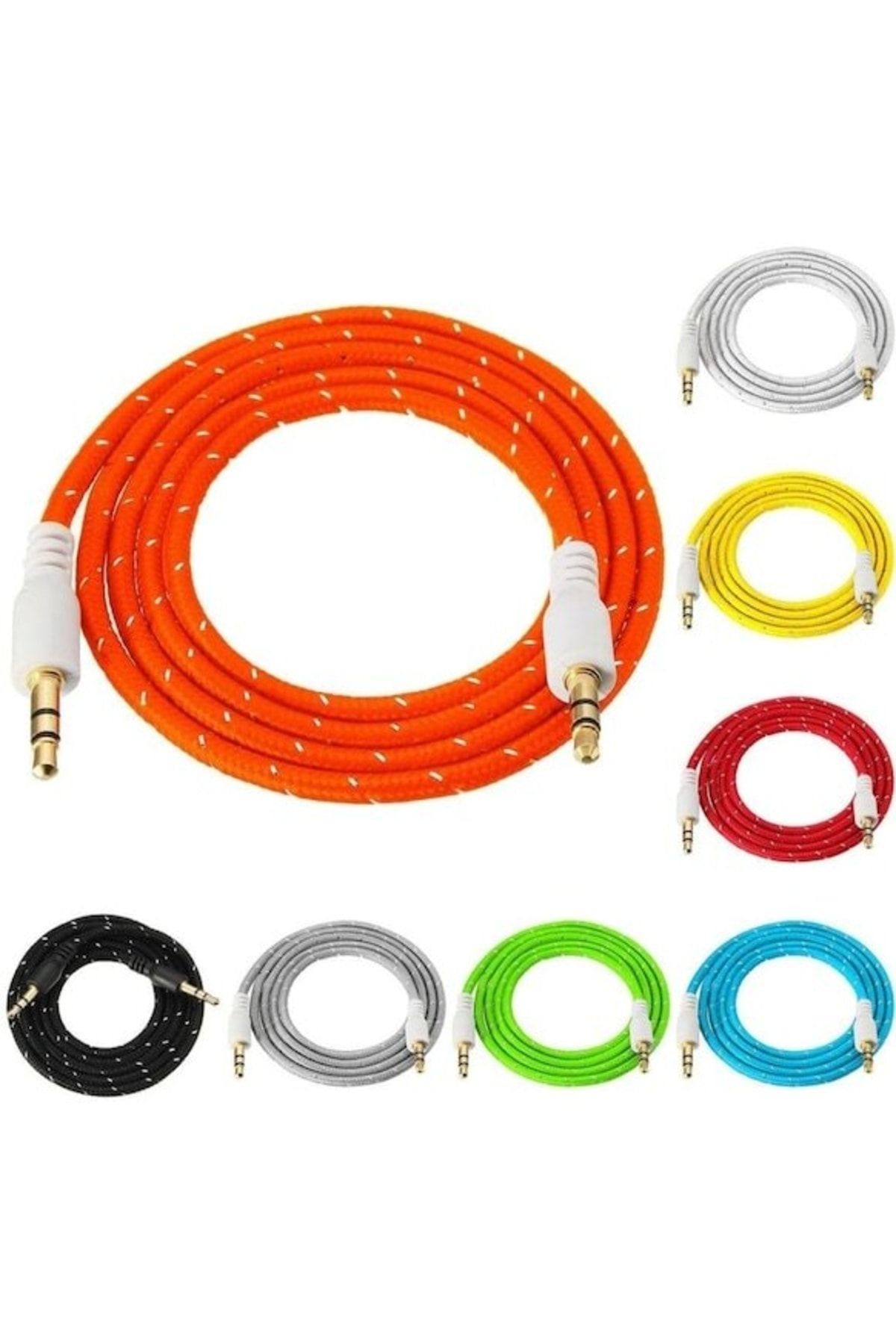 Genel Markalar Hasır Örgülü Aux Kablosu Renkli Ses Kablo 80cm