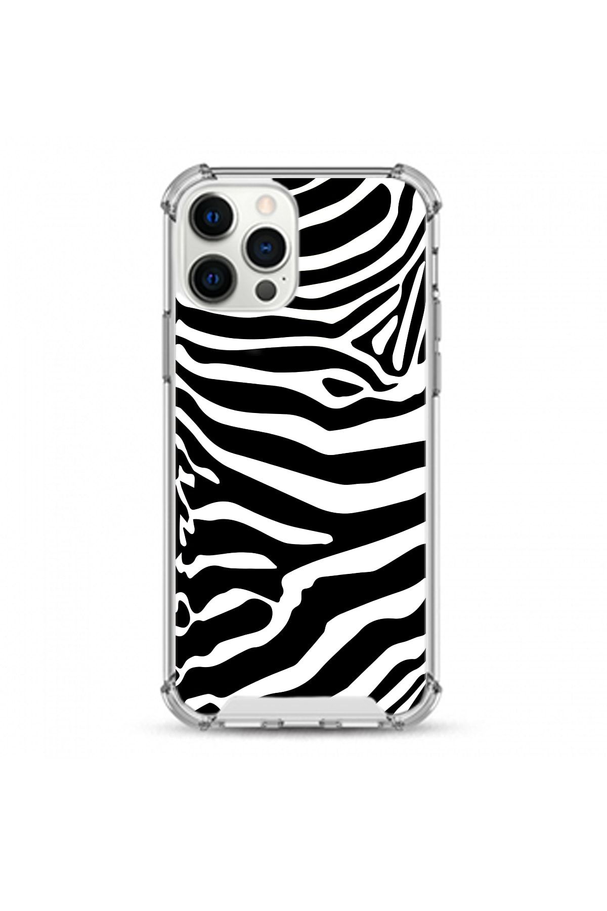 hey lori İphone 12 Pro Max Uyumlu Siyah Zebra Desen Darbe Koruyuculu Damla Baskı Silikon Kılıf