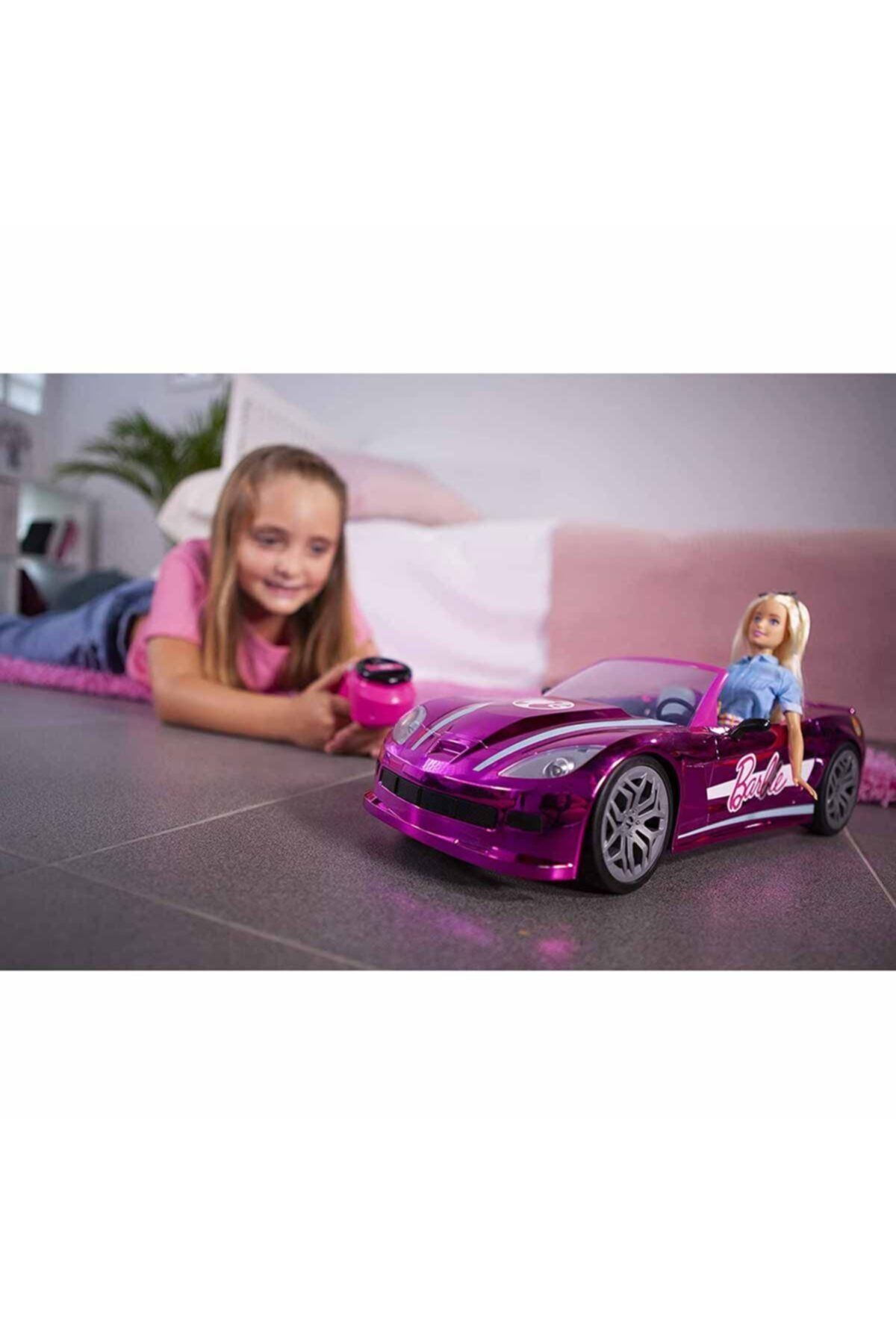 Barbie Uzaktan Kumandalı Rüya Arabası 42 Cm Farları Yanan Havalı Arabası