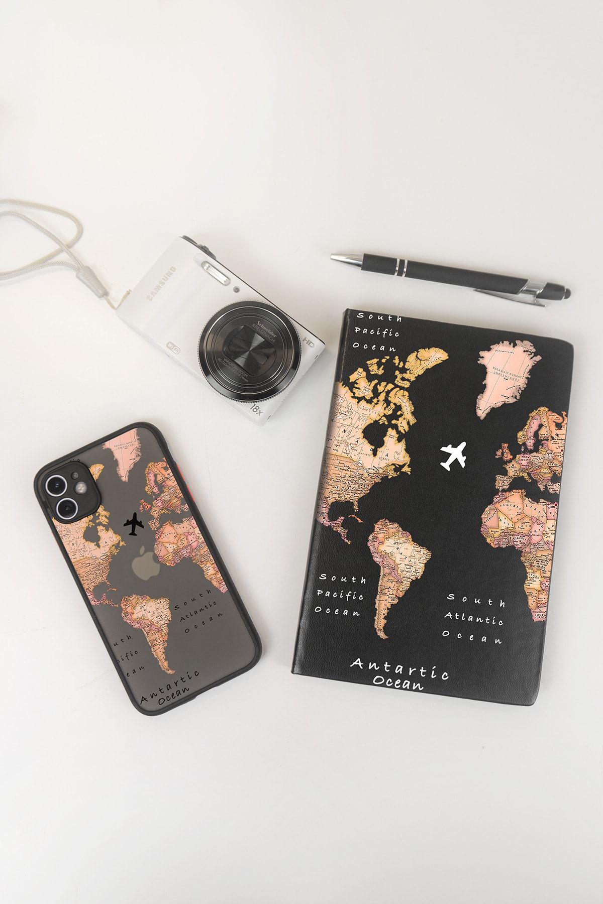 Spoyi Transparan Harita Tasarımlı Siyah Hux Iphone 11 Kılıf + Defter + Kalem