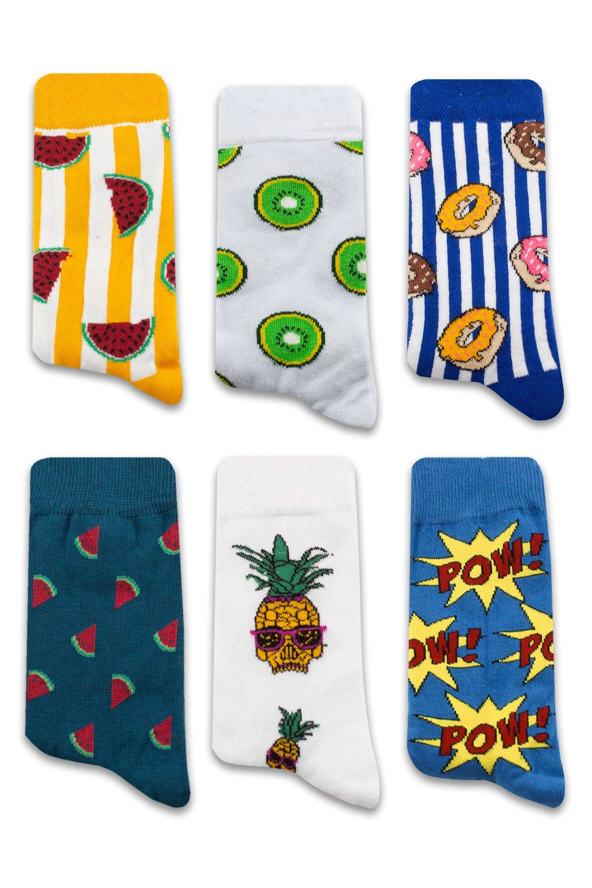 Socksarmy Karpuz, Ananas, Kivi Desenli 6 'lı Renkli Çorap Seti
