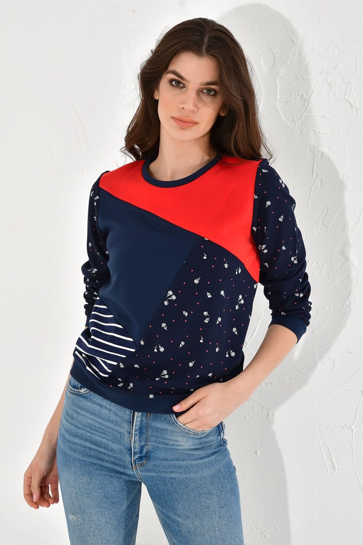 Hanna's Kadın Lacivert Asitmetri Detaylı Sweatshirt