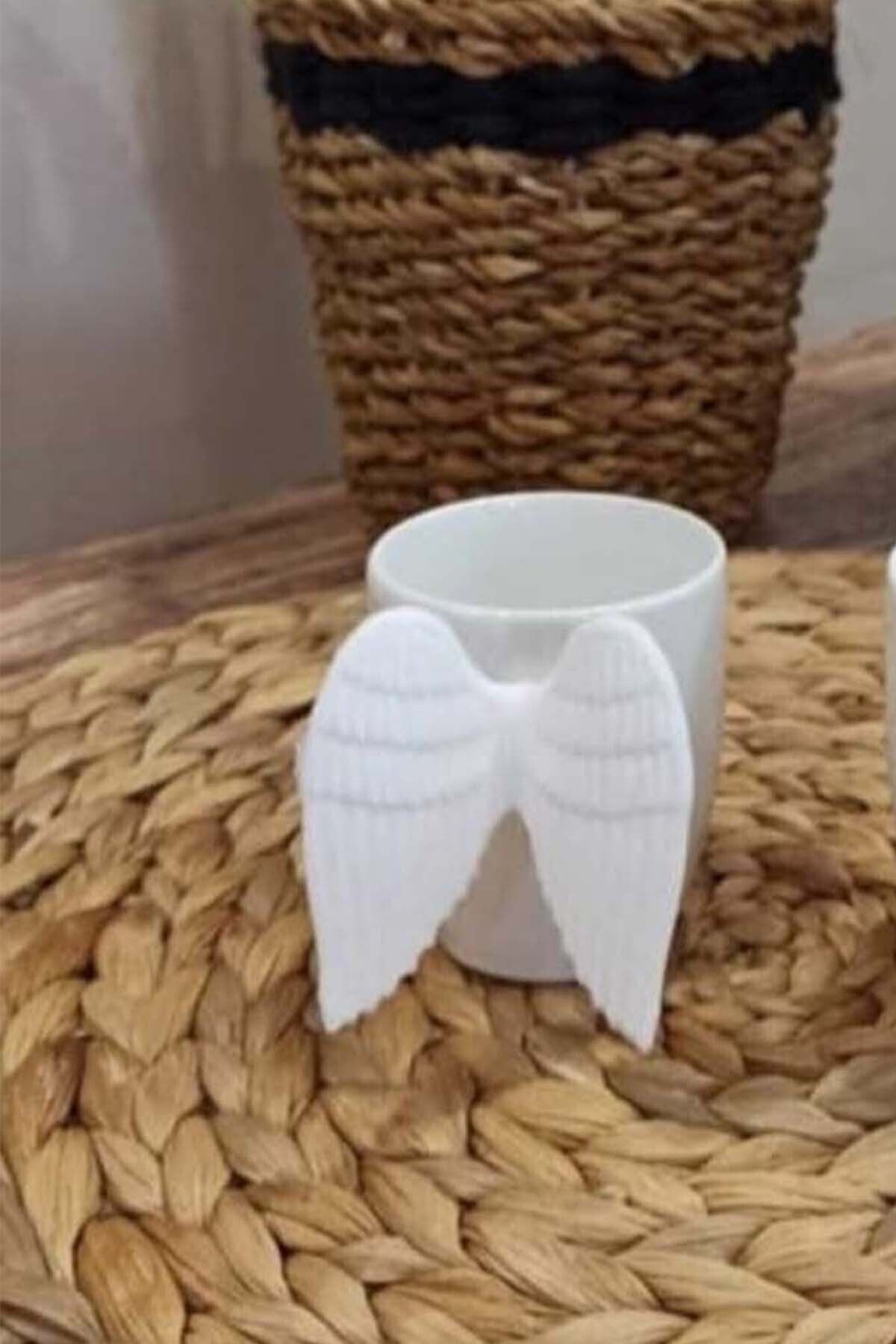 Paşham AVM Melek Kanatlı Fincan Ikili Beyaz Dekoratif Porselen Kahve Fincanı