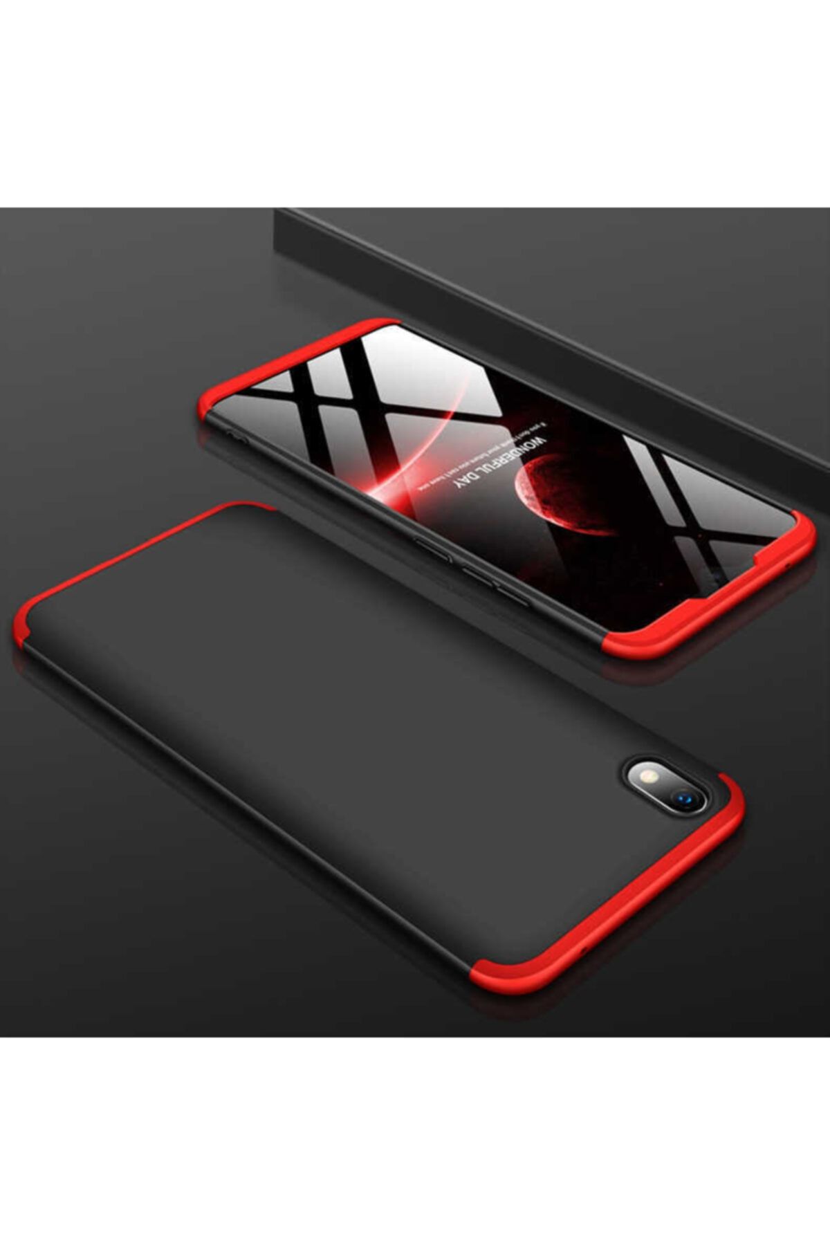 İncisoft Xiaomi Redmi 7a Uyumlu Ultra Ince Full Koruma Ays Kapak Siyah Kırmızı Kılıf