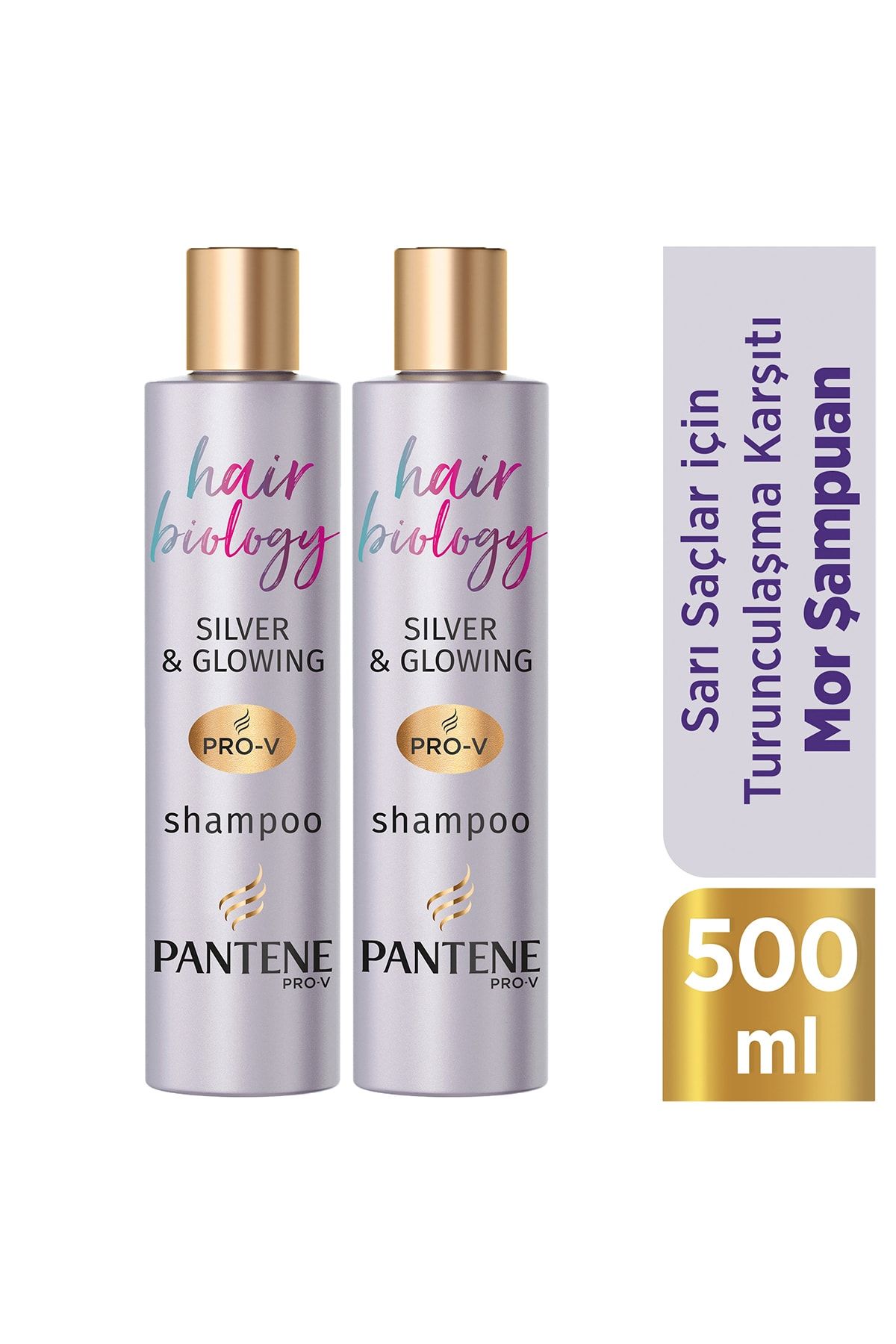 Pantene Hair Biology Turunculaşma Karşıtı Silver/ Mor Şampuan, Sarı Saçlar İçin, 250ml x2