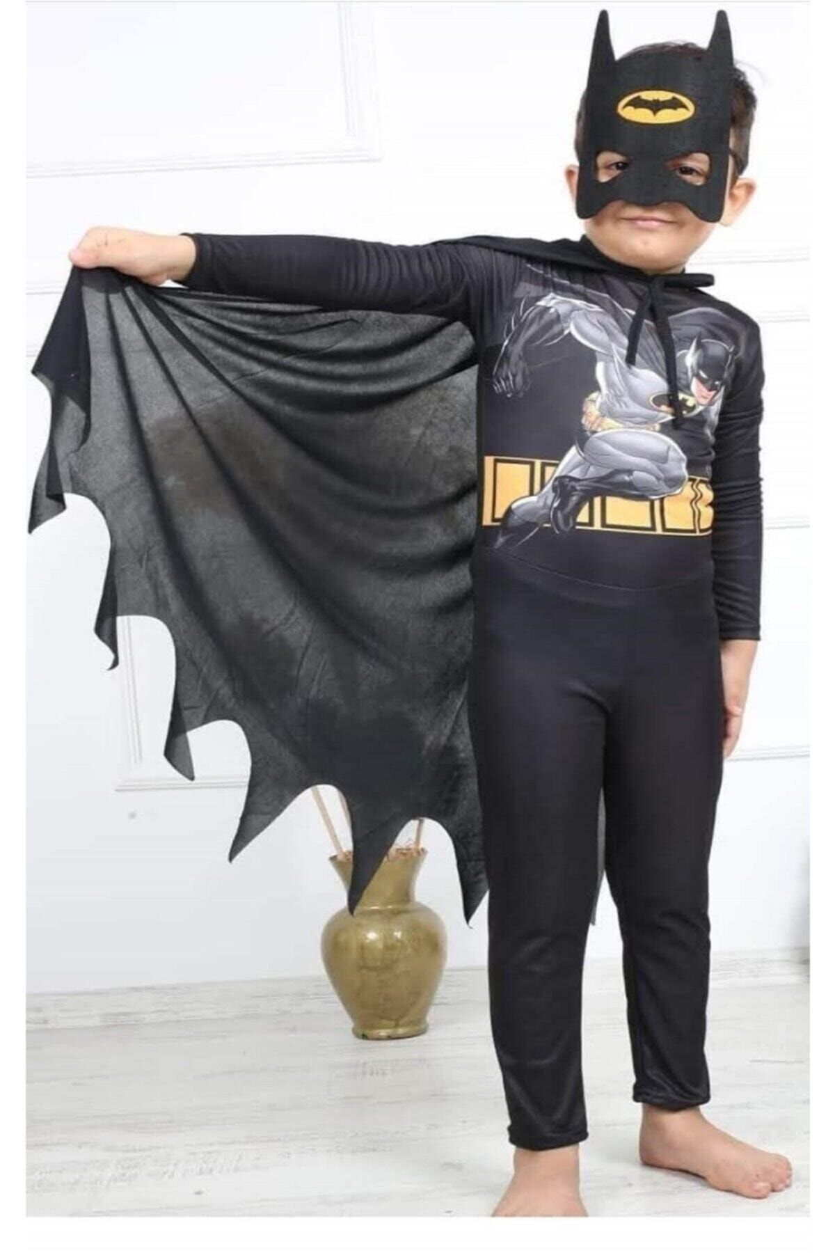 032C Erkek Çocuk Siyah Batman Süpermen Kahraman Kostümü