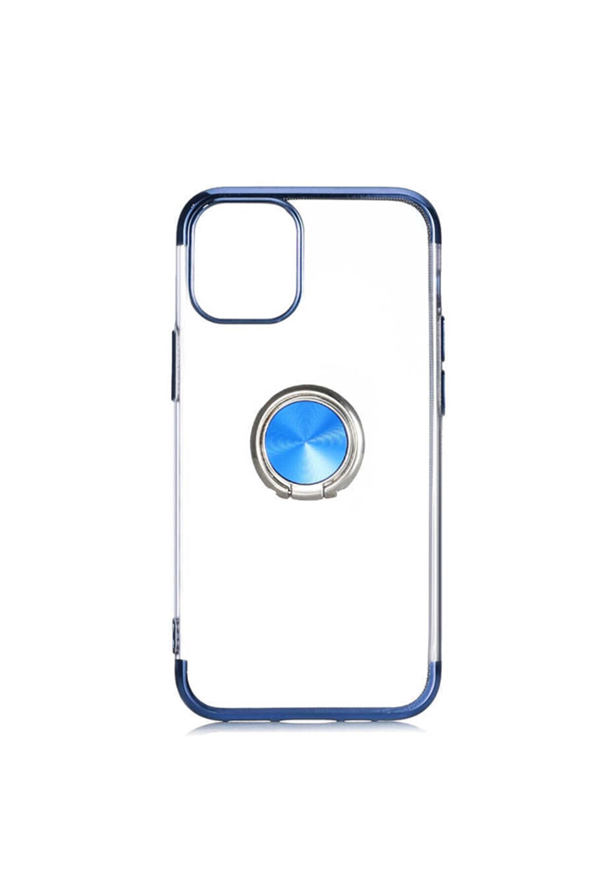 Nezih Case Apple Iphone 12 Pro Uyumlu Yüzüklü Standlı Lüx Silikon Kılıf Mavi Ve Nano Ekran Koruyucu
