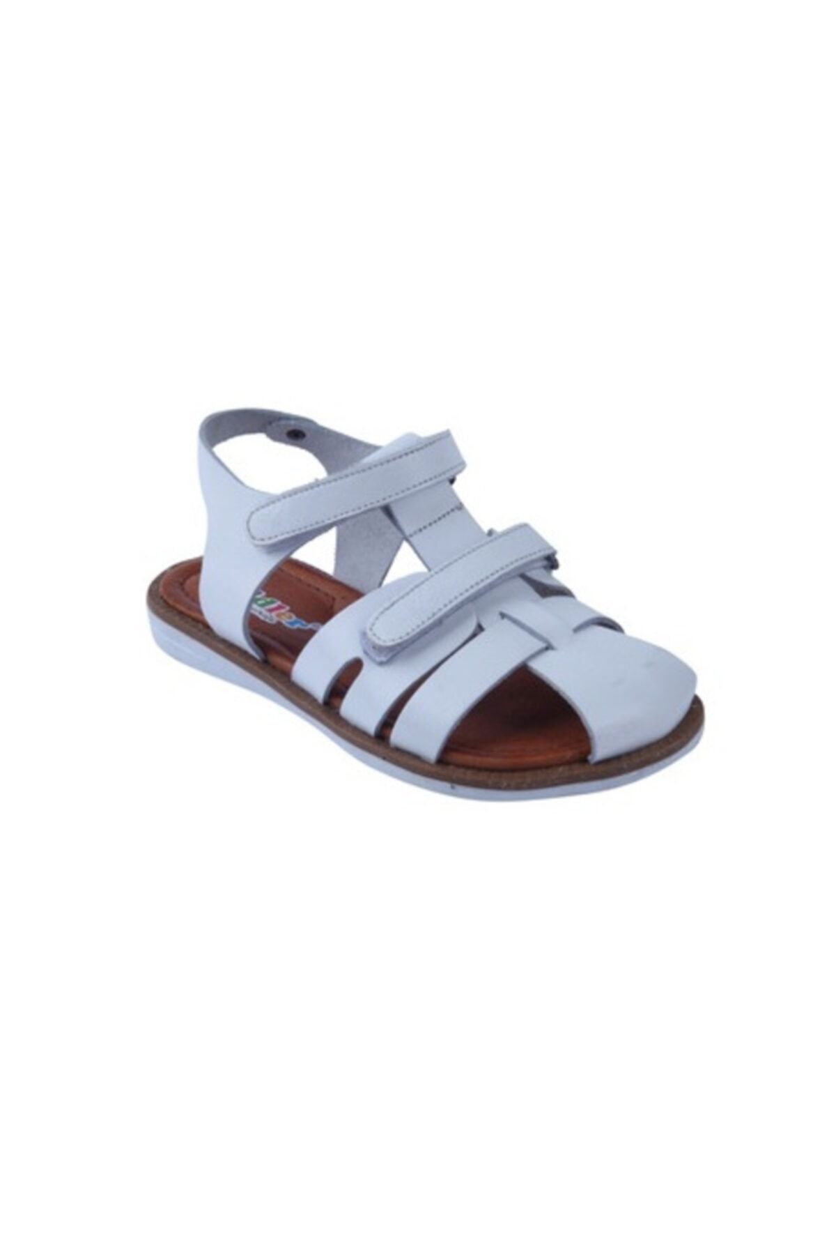 Toddler Unisex Çocuk Beyaz Hakiki Deri Çift Cırtlı Sandalet 01216