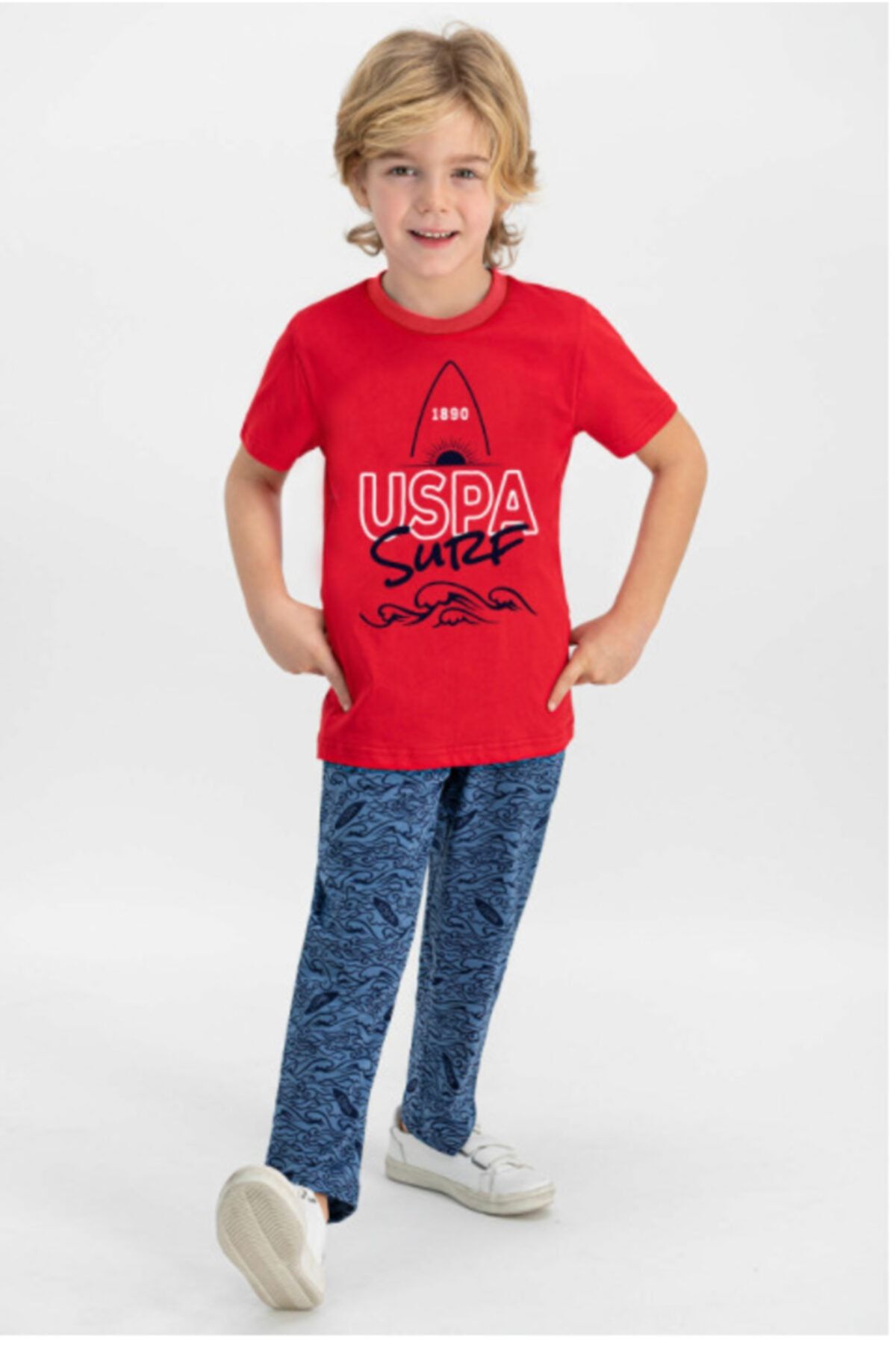 U.S. Polo Assn. Erkek Çocuk Lisanslı Kırmızı Kısa Kol Pijama Takım Us605