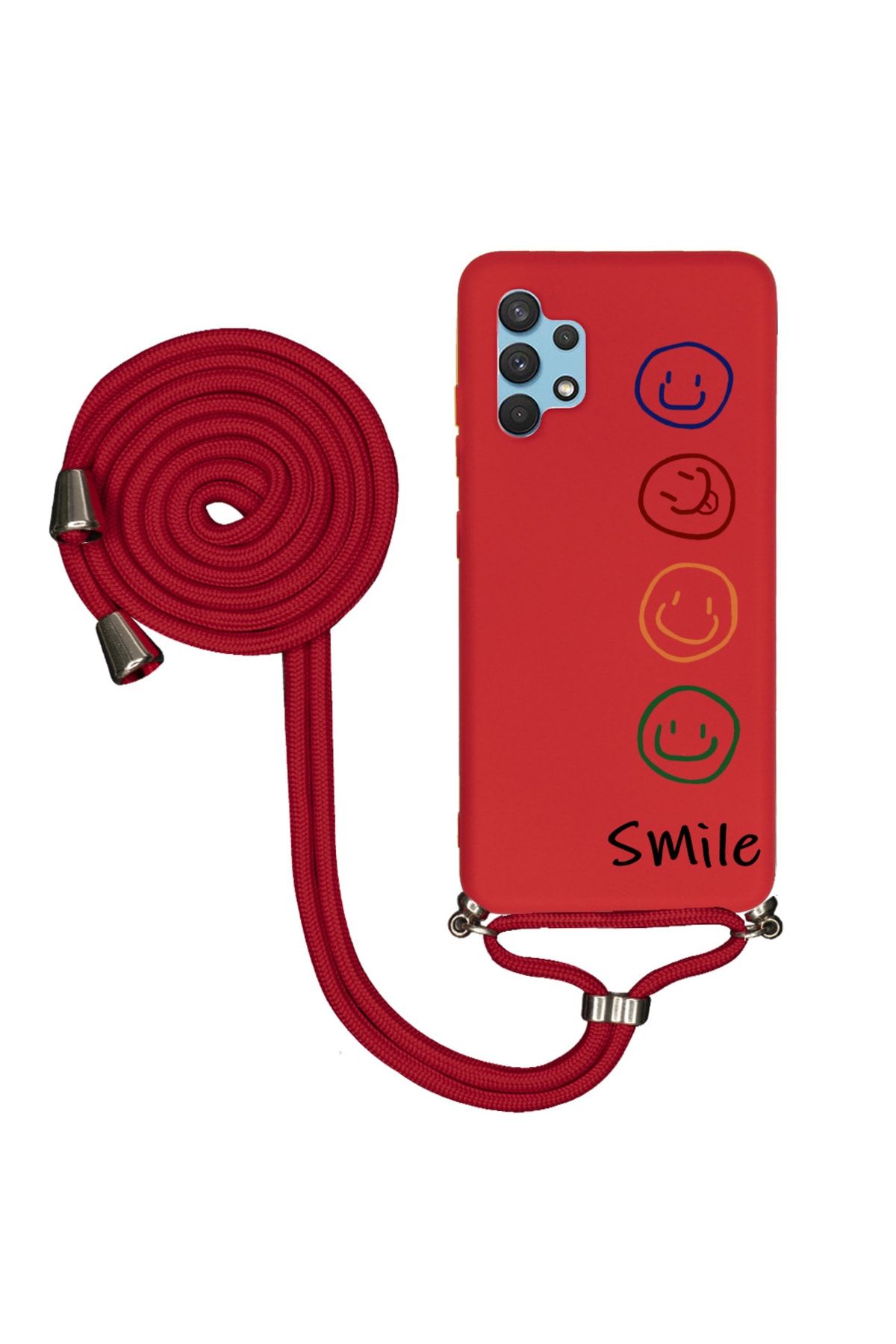 Wolf Dizayn Samsung A32 Ipli Lansman Kılıf - Smile - Kırmızı