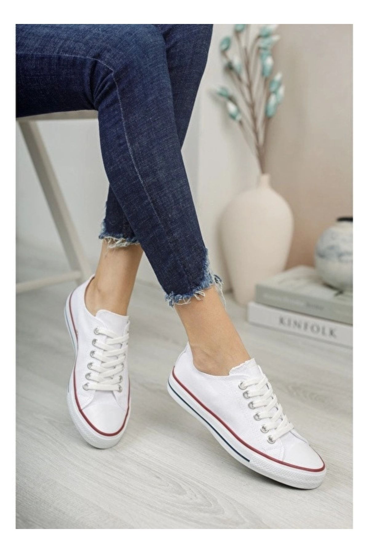 Prego Uniseks Sneaker Kısa Convers Modeli Keten Spor Ayakkabı Beyaz