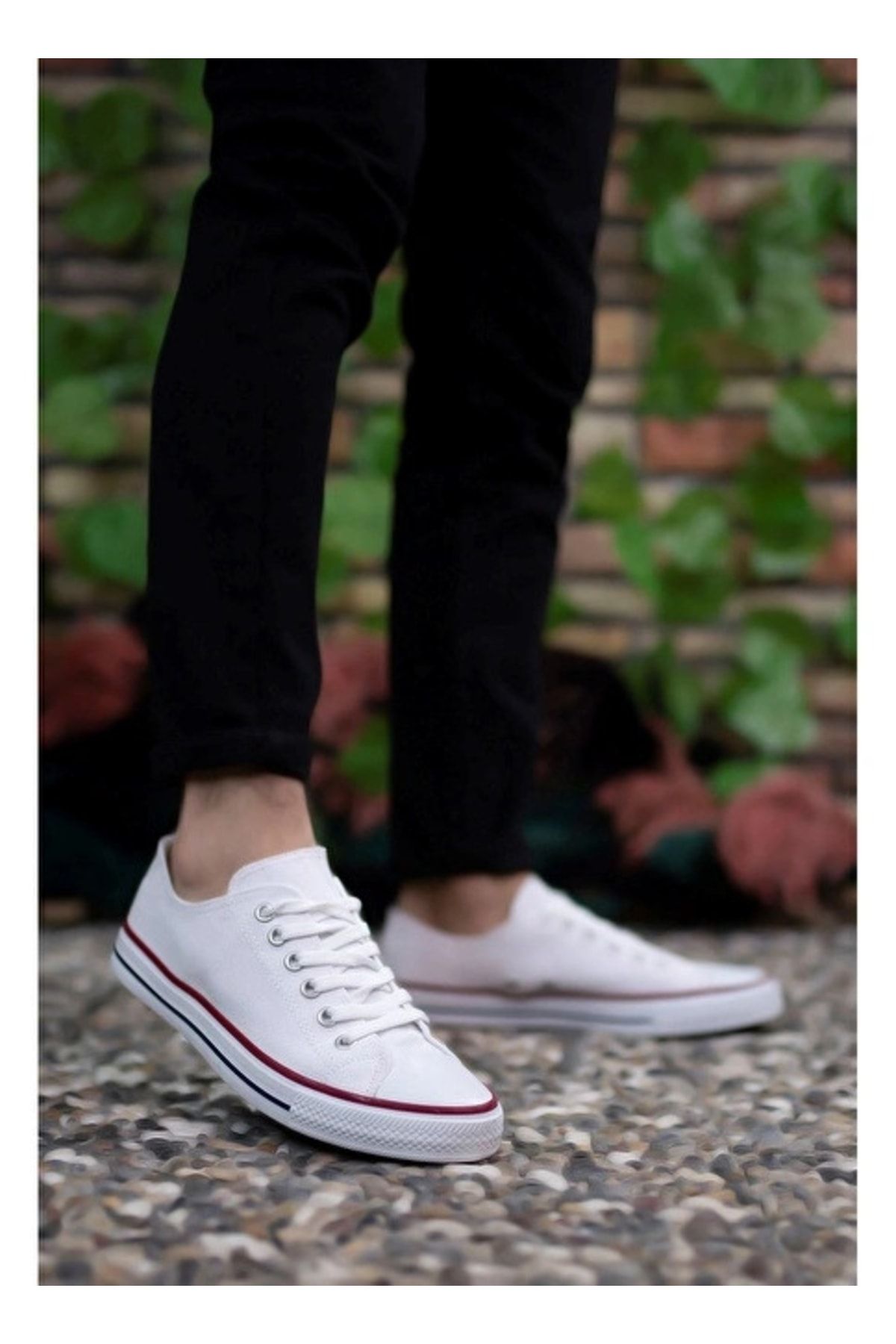 Prego Erkek Sneaker Kısa Convers Modeli Keten Spor Ayakkabı Beyaz