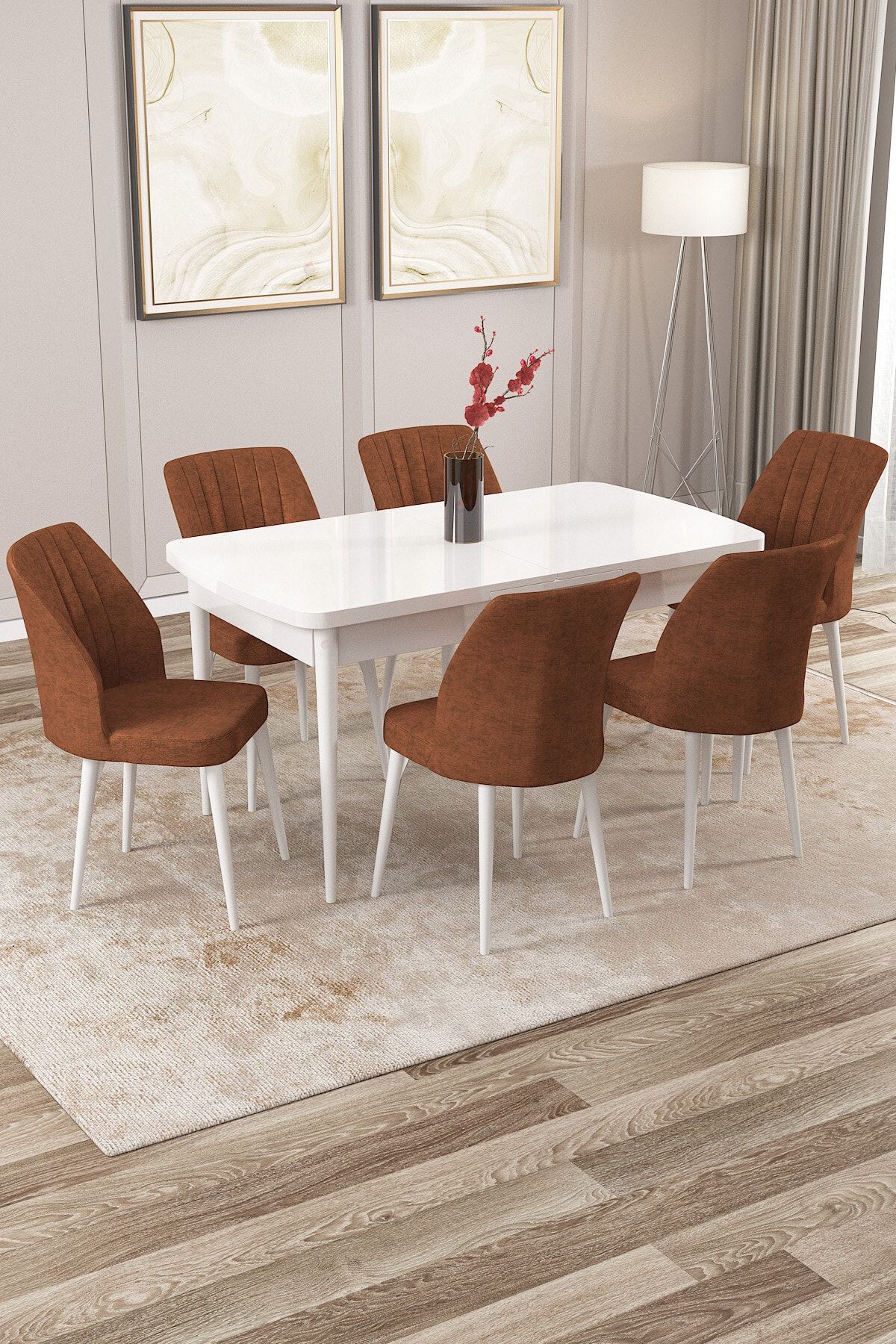 Rovena Zeta Beyaz 80x132 Mdf Açılabilir Mutfak Masası Takımı 6 Adet Sandalye