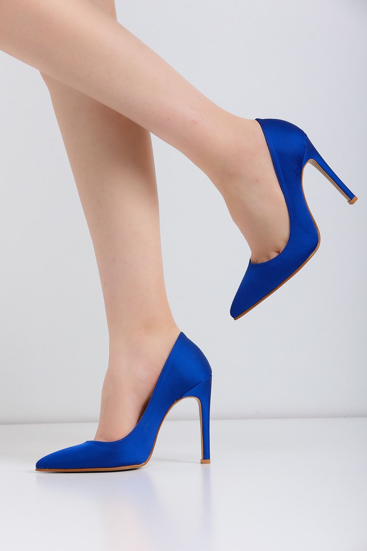 Lİmar Shoes Limar Saks Mavisi Saten Stiletto Sivri Burun Kadın Topuklu Ayakkabı
