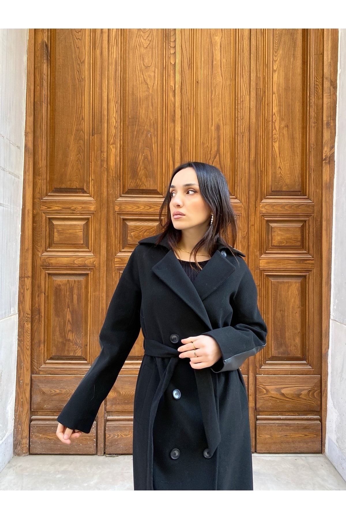 Lava design Kadın Kaşmir Palto -açılabilir Fermuar Detaylı -hakiki Deri Detaylı