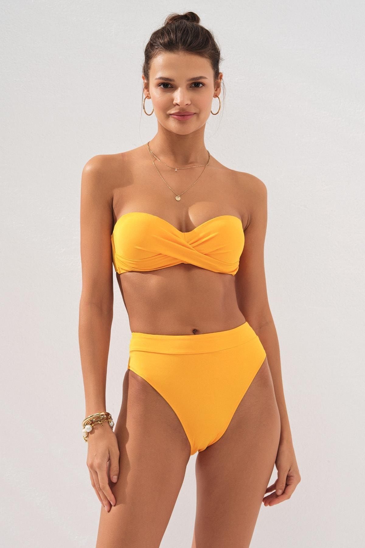 Pierre Cardin Kadın Bonie Dolgulu Straplez Yüksek Bel Sarı Bikini 2c3t1n2o25