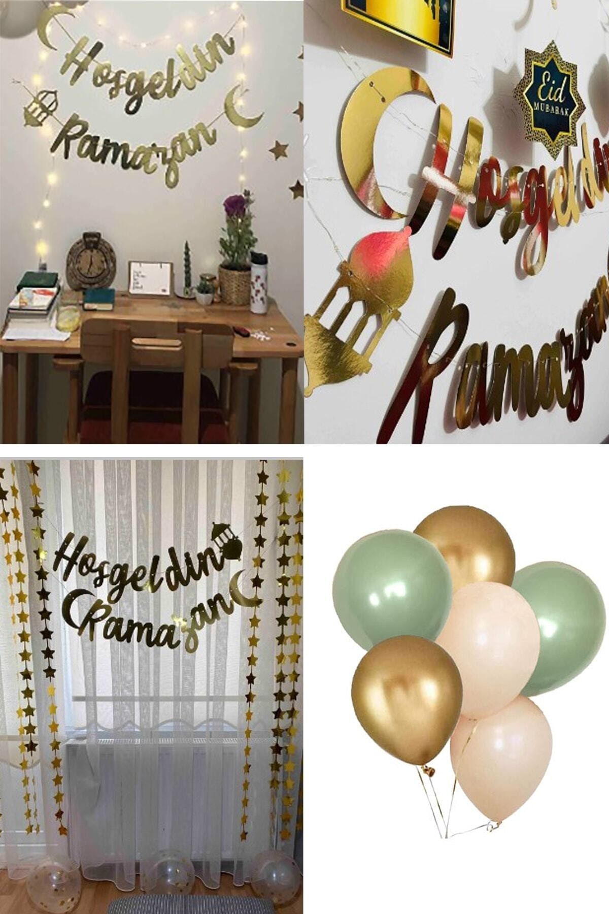 Hoşgeldin Ramazan Gold Yazı Ledli Zincir Balon Seti 11 Ayın Sultanı Ramazan Bayramı Oda Süsleme Seti_2