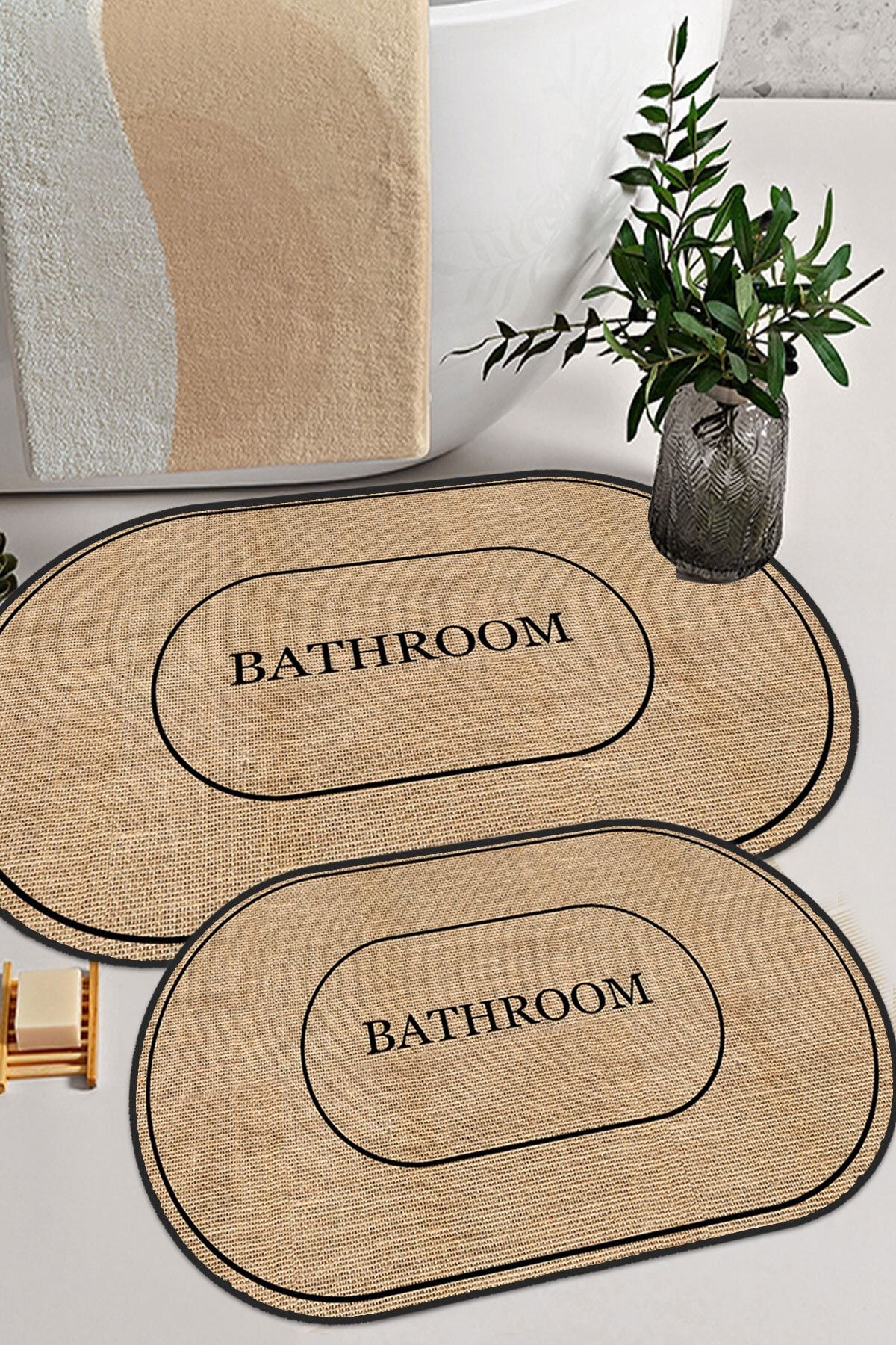 Decomia Home Dijital Kaymaz Yıkanabilir Jüt Görünümlü Bath Modern Banyo  Klozet Takımı