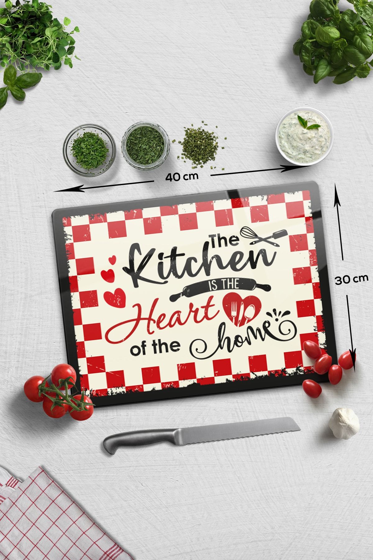 Decorita Cam Kesme Tahtası - Cam Kesme Tablası | Kitchen Heart | 30cm X 40cm