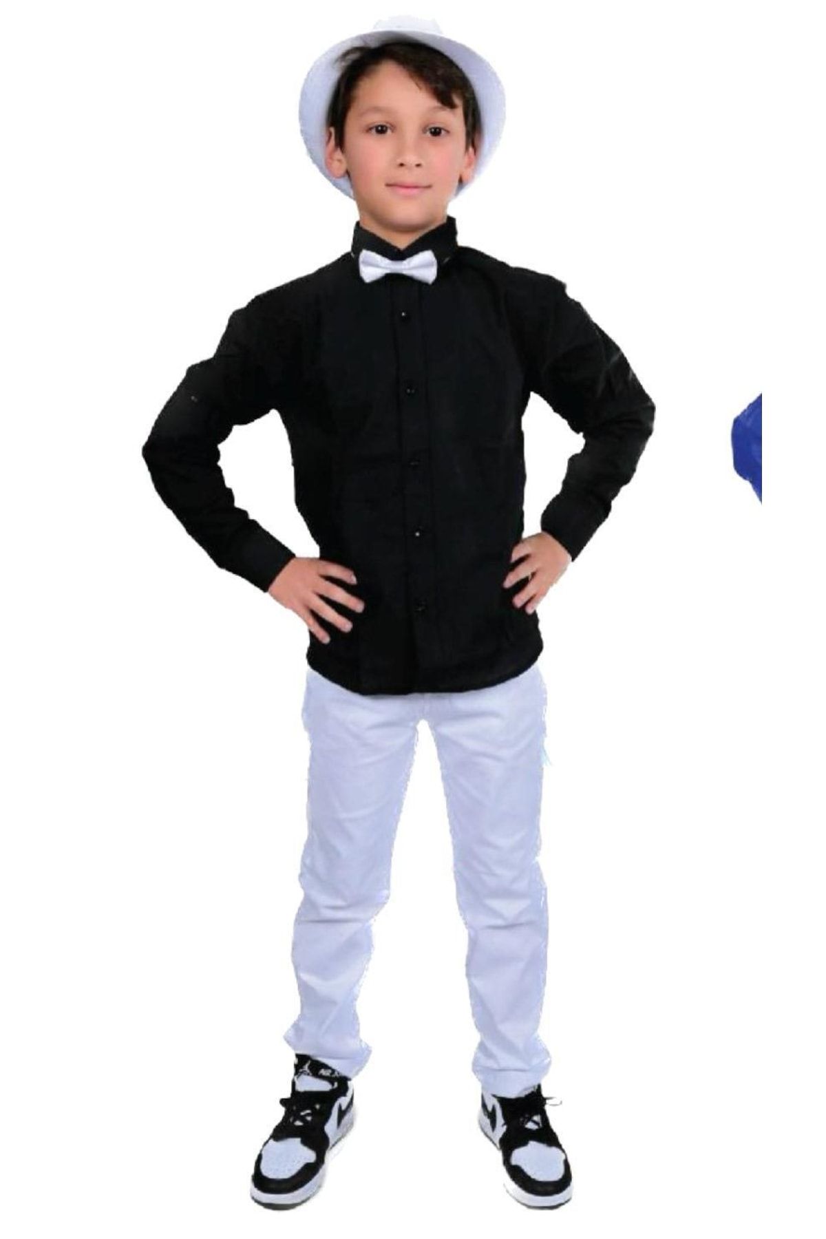FATELLA Erkek Çocuk Uzun Kol Gömlek Keten Pantolon Askı Papyon Takım 23 Nisan 29 Ekim 10 Kasım