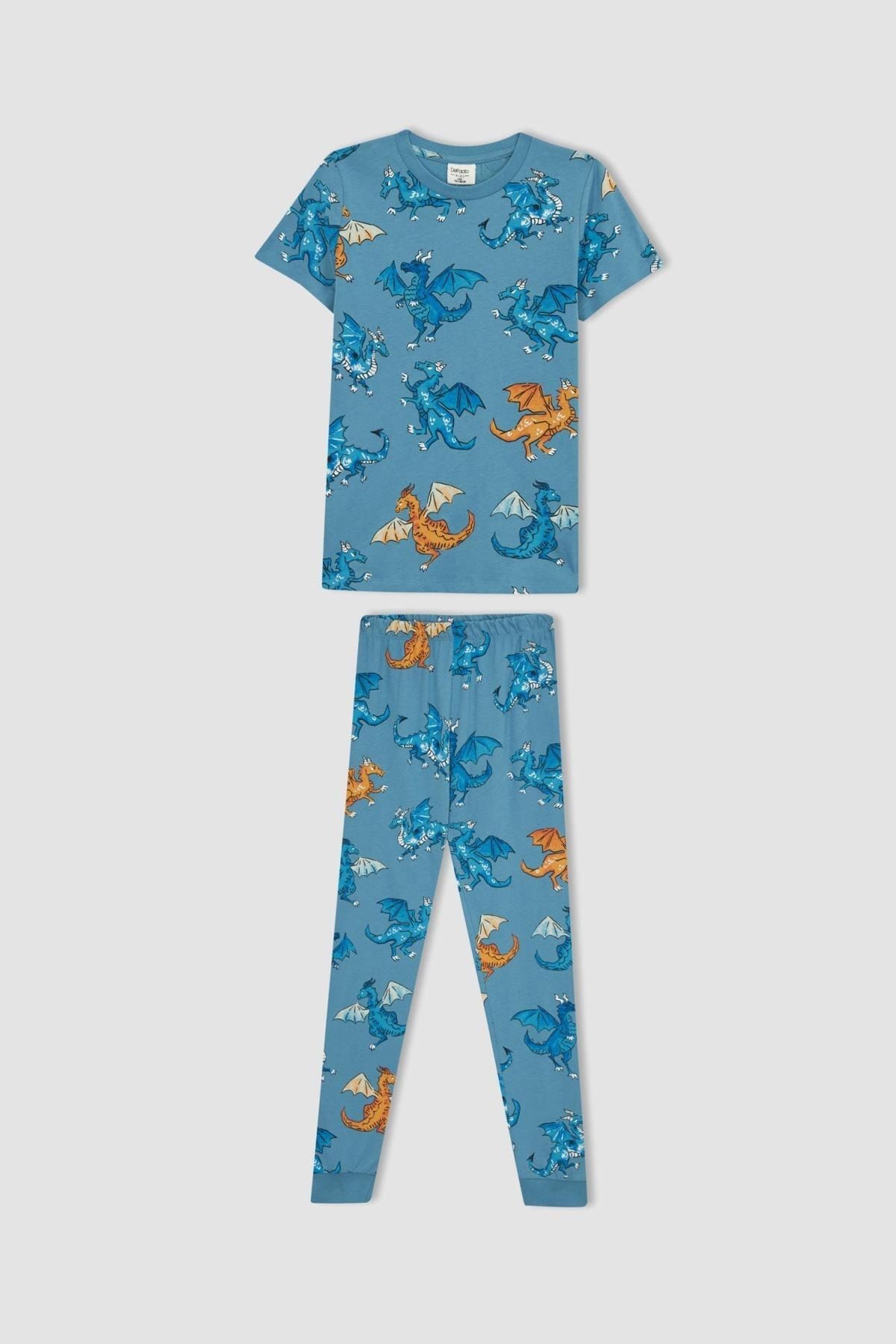 Defacto Erkek Çocuk Desenli Kısa Kollu Pijama Takım