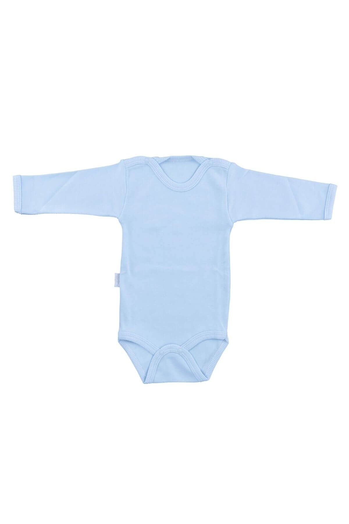 Sebi Bebe Unisex Bebek Mavi Body Pamuklu Uzun Kol Çıtçıtlı Badi Sb157