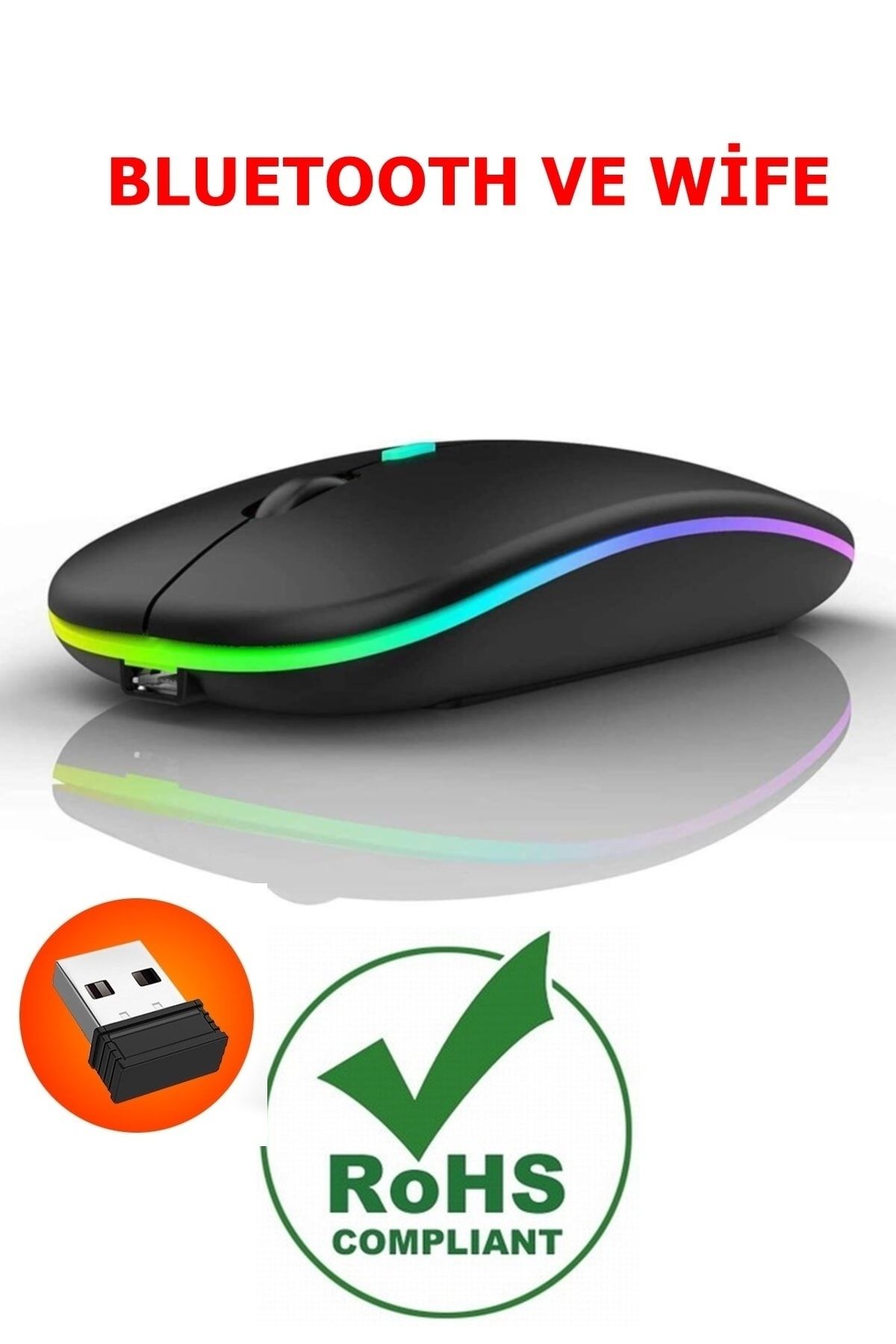 Reidan Mouse Bluetooth Ve Wife Fare Şarjlı Kablosuz 800/1200/1600dpi 2.4ghz Rgb Ledli Laptop Oyun