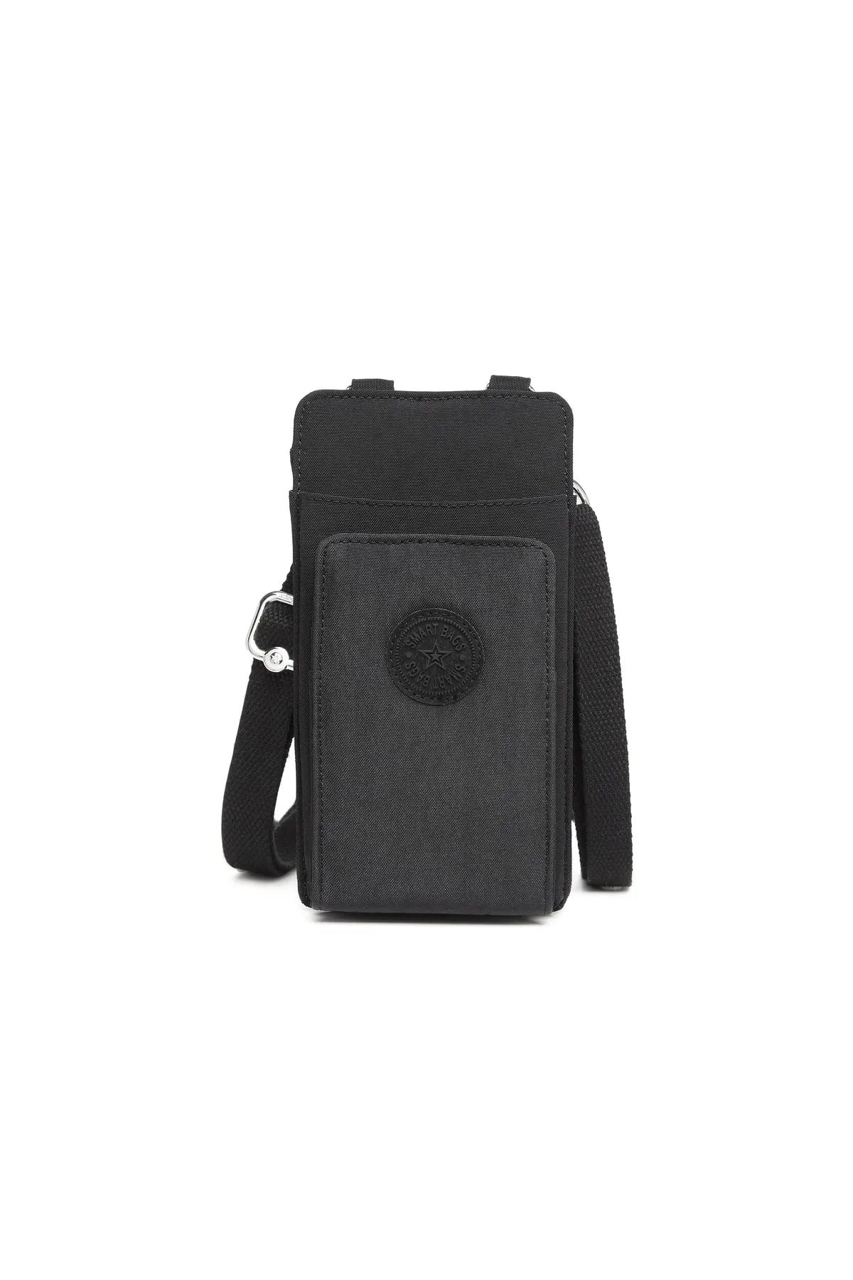 Smart Bags Su Geçirmez Krinkıl Kumaş Kadın Çapraz Askılı Telefon Bölmeli Cüzdan Çanta Siyah 3106