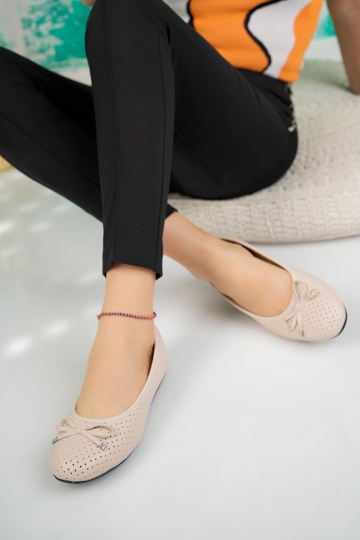 EDS Shoes Kadın Delikli Günlük Giyilebilir Dışarı Babet Yumuşak Taban Ofis Mevsimlik Yazlık Ayakkabı