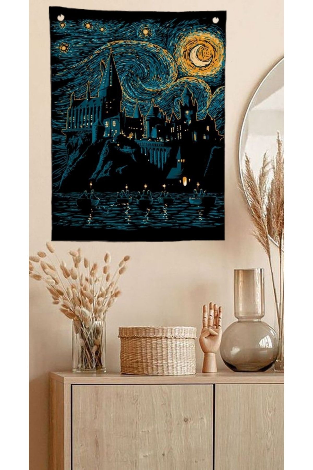 ALAMODECOR Yıldızlı Gece Ve Harry Potter Model Etnik Duvar Örtüsü | Duvar Halısı | Ev Dekorasyonu | Tapestry