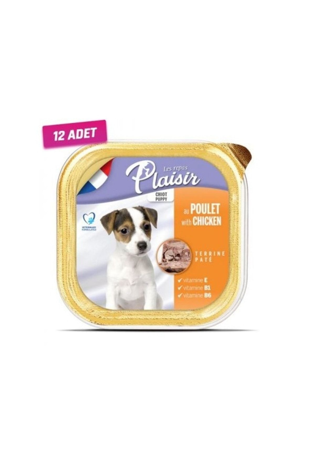 Plaisir 12 Adet - Tahılsız Puppy Tavuklu Ezme Yavru Köpek Konservesi 150 Gr